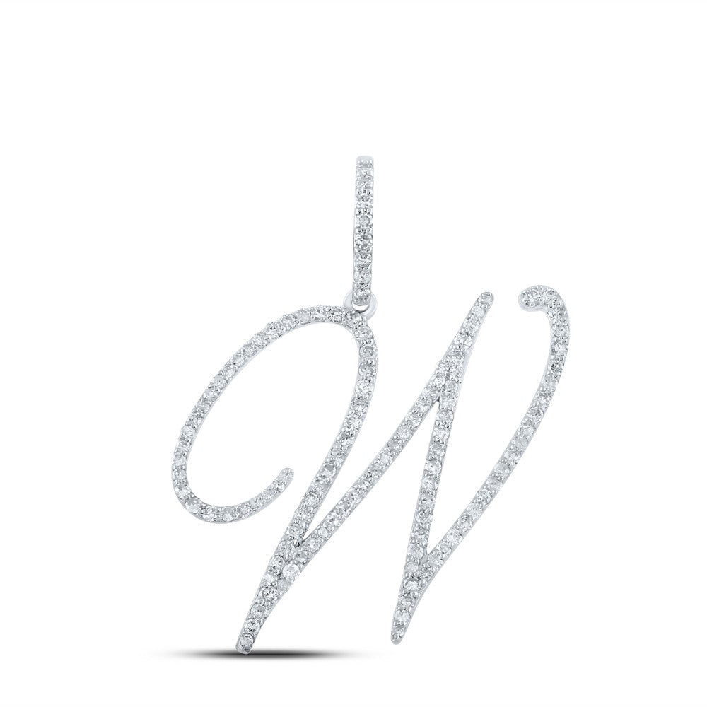10k White Gold 2.03g 0.68CTW Natural Diamond Initial "W" Pendant Alphabet Charm - Elite Jewelers - Charms & Pendants