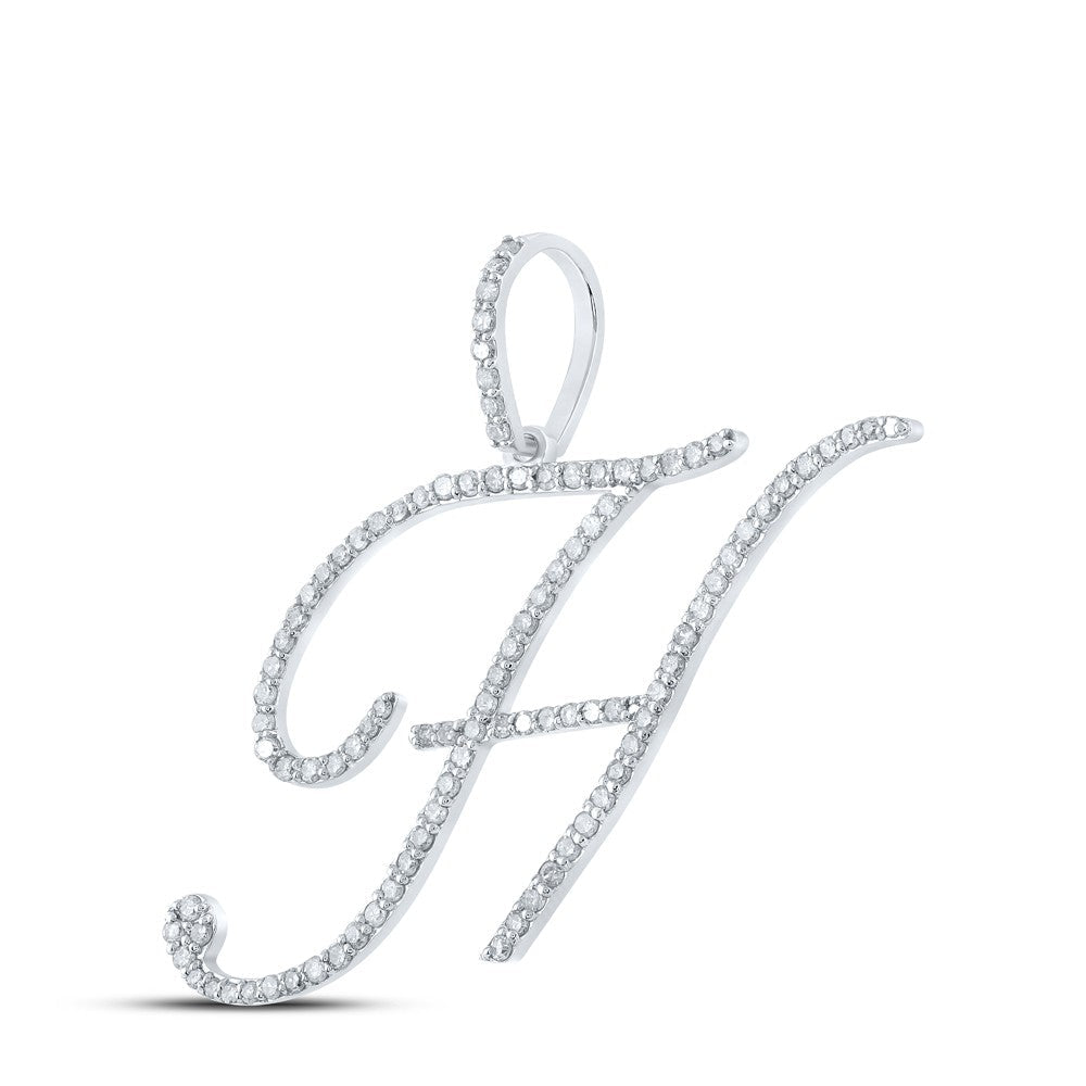 10k White Gold 2.15g 0.67CTW Natural Diamond Initial "H" Pendant Alphabet Charm - Elite Jewelers - Charms & Pendants