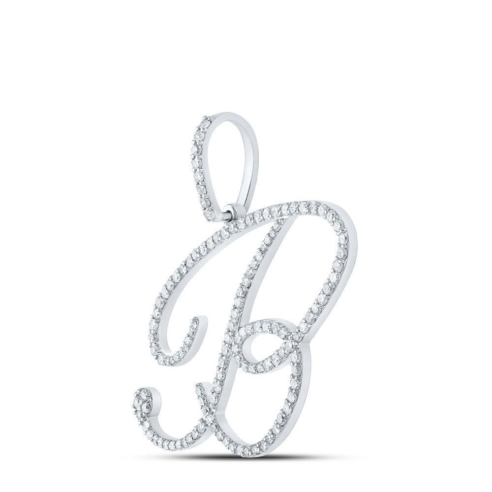 10k White Gold 2.39g 0.78CTW Natural Diamond Initial "B" Pendant Alphabet Charm - Elite Jewelers - Charms & Pendants