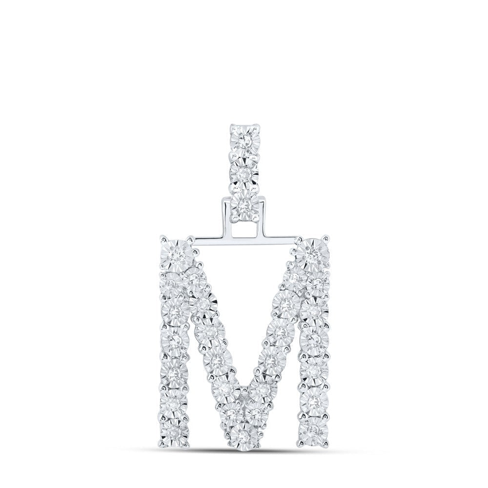 10k White Gold 2.48g 0.17CTW Natural Diamond Initial "M" Pendant Alphabet Charm - Elite Jewelers - Charms & Pendants