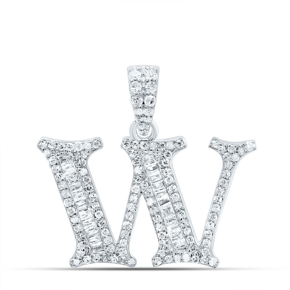 10k White Gold 2.5g 0.4CTW Natural Diamond Initial "W" Pendant Baguette Charm - Elite Jewelers - Charms & Pendants