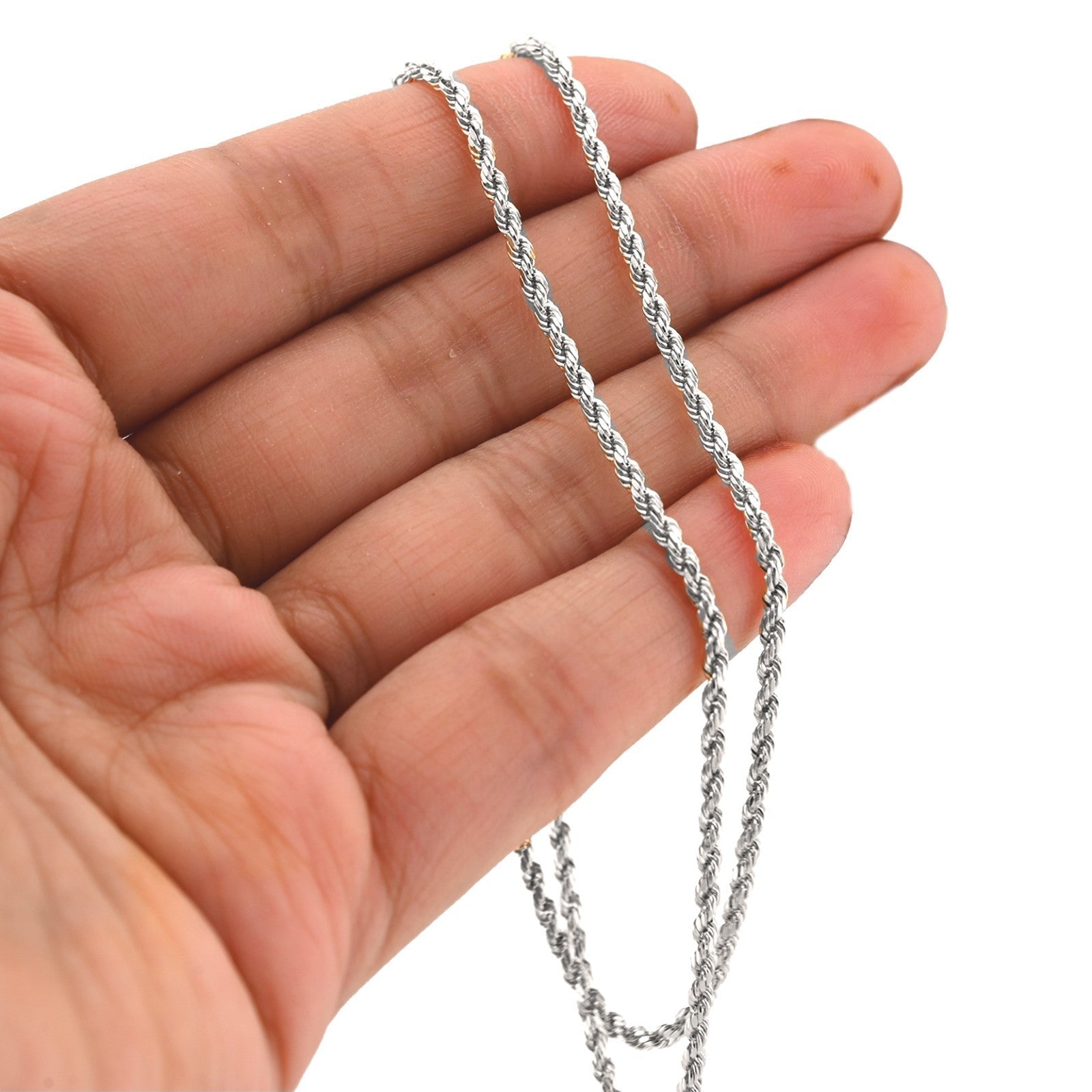 10k White Gold 2.5MM Diamond Cut Rope Chain Necklace Mens Womens 20 Inches 3.4g - Elite Jewelers - Necklaces & Chains