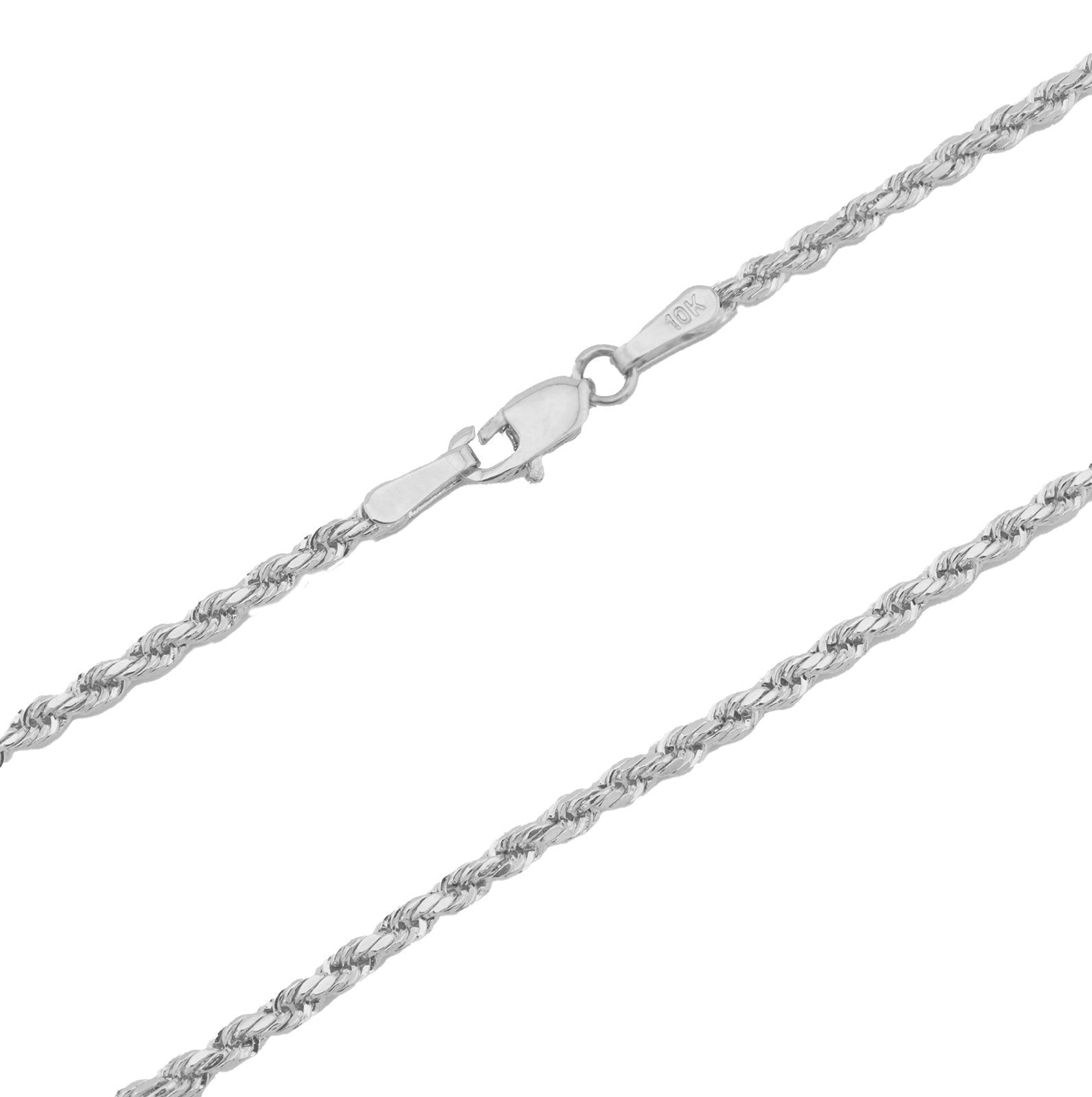 10k White Gold 2.5MM Diamond Cut Rope Chain Necklace Mens Womens 20 Inches 3.4g - Elite Jewelers - Necklaces & Chains