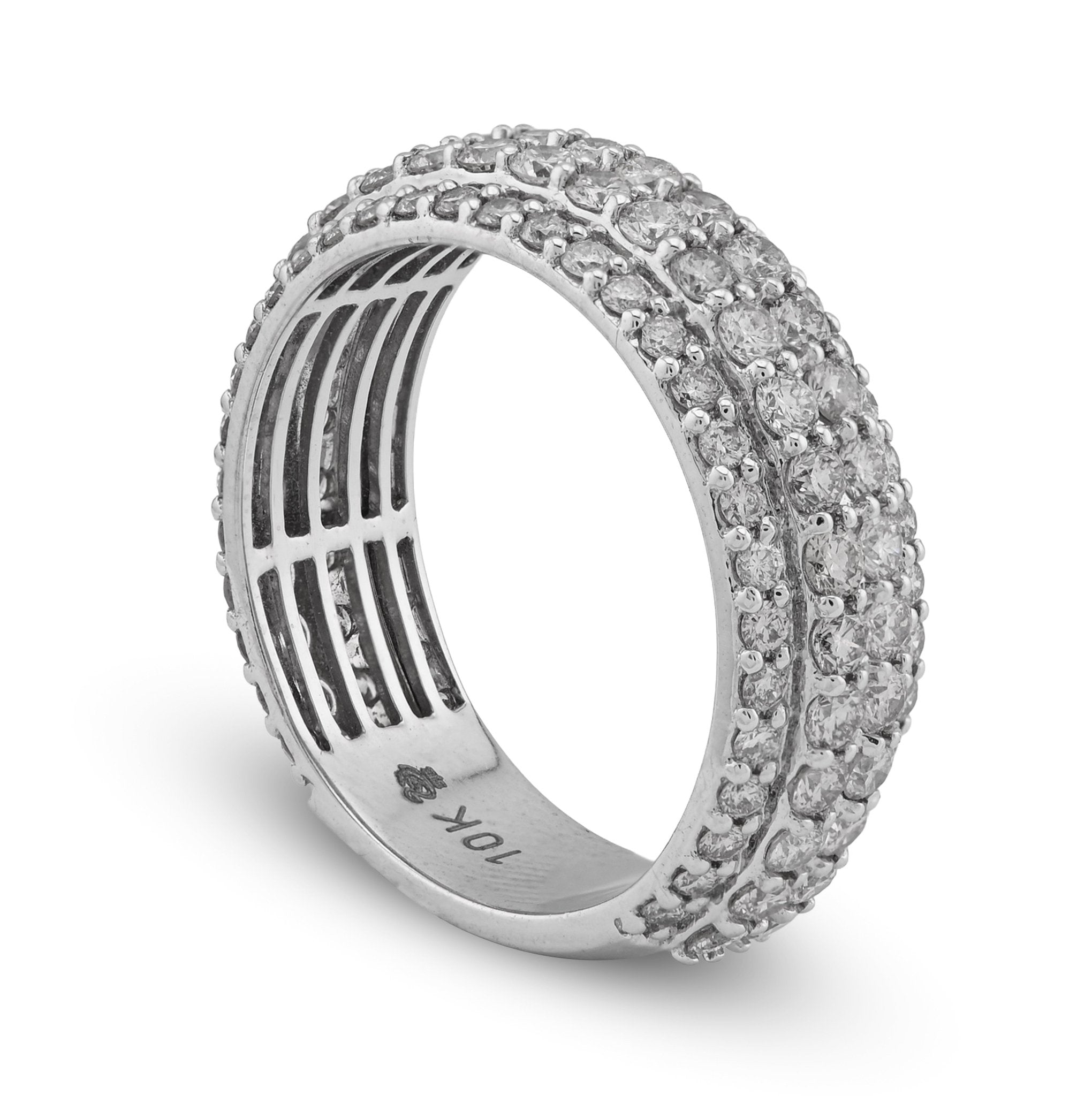 10K White Gold 2.65CT 4 Row Natural Diamond Men Ring Band - Elite Jewelers - Rings