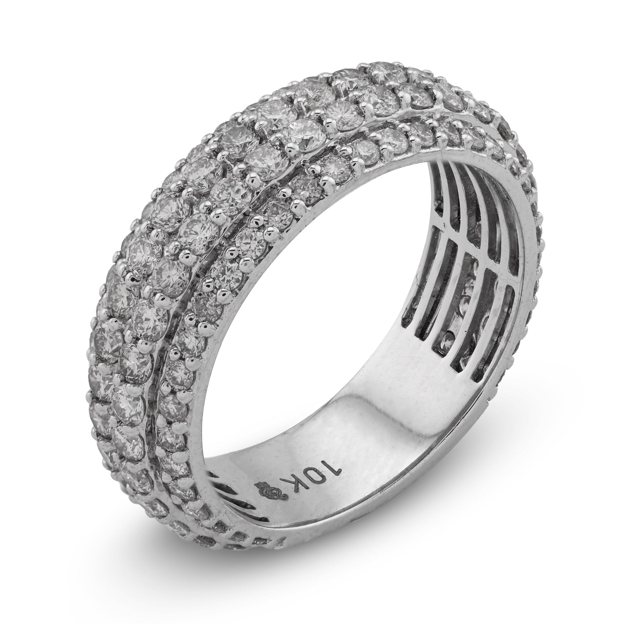10K White Gold 2.65CT 4 Row Natural Diamond Men Ring Band - Elite Jewelers - Rings