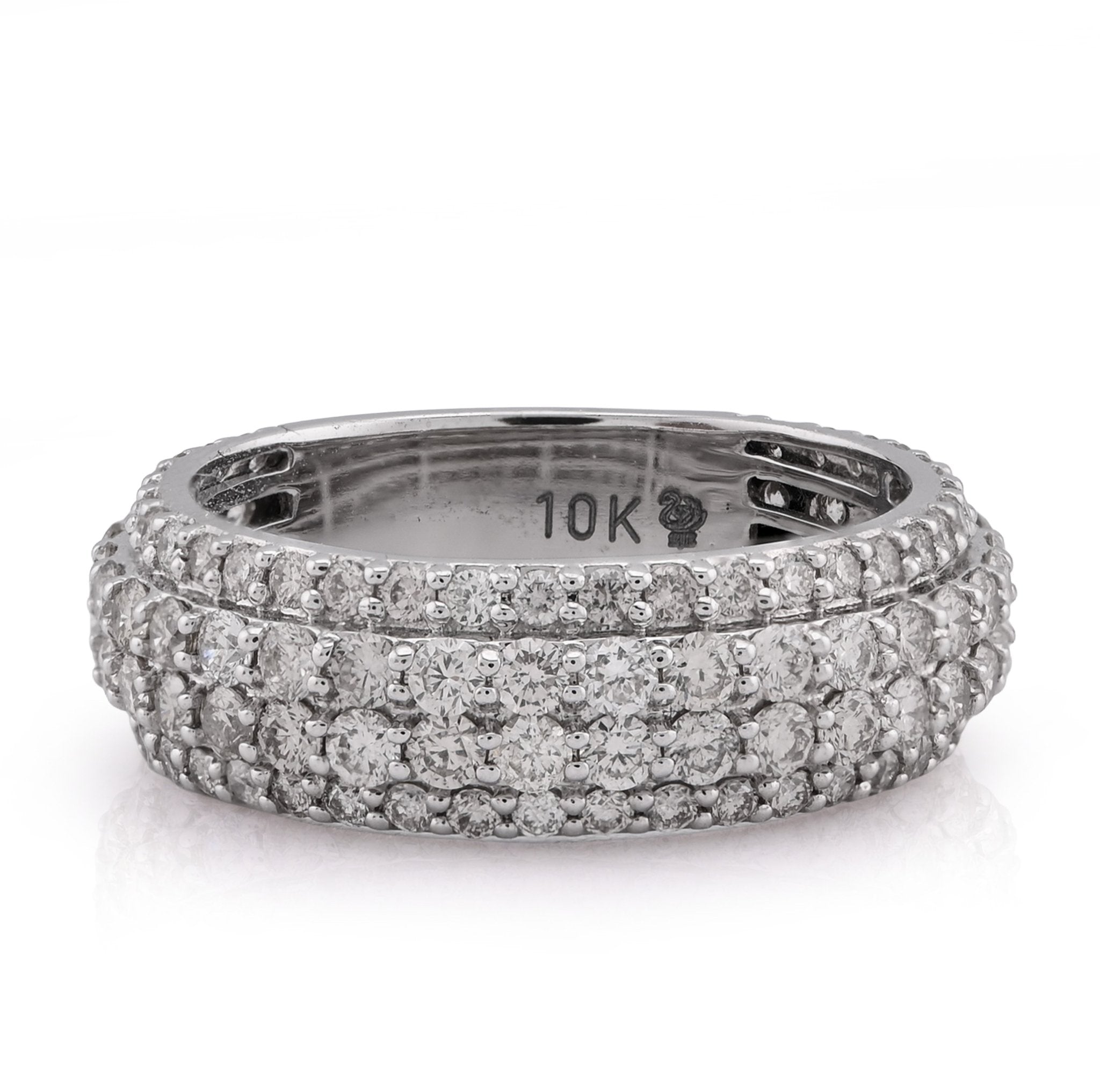 10K White Gold 2.65CT 4 Row Natural Diamond Men Ring Band - Elite Jewelers - Rings