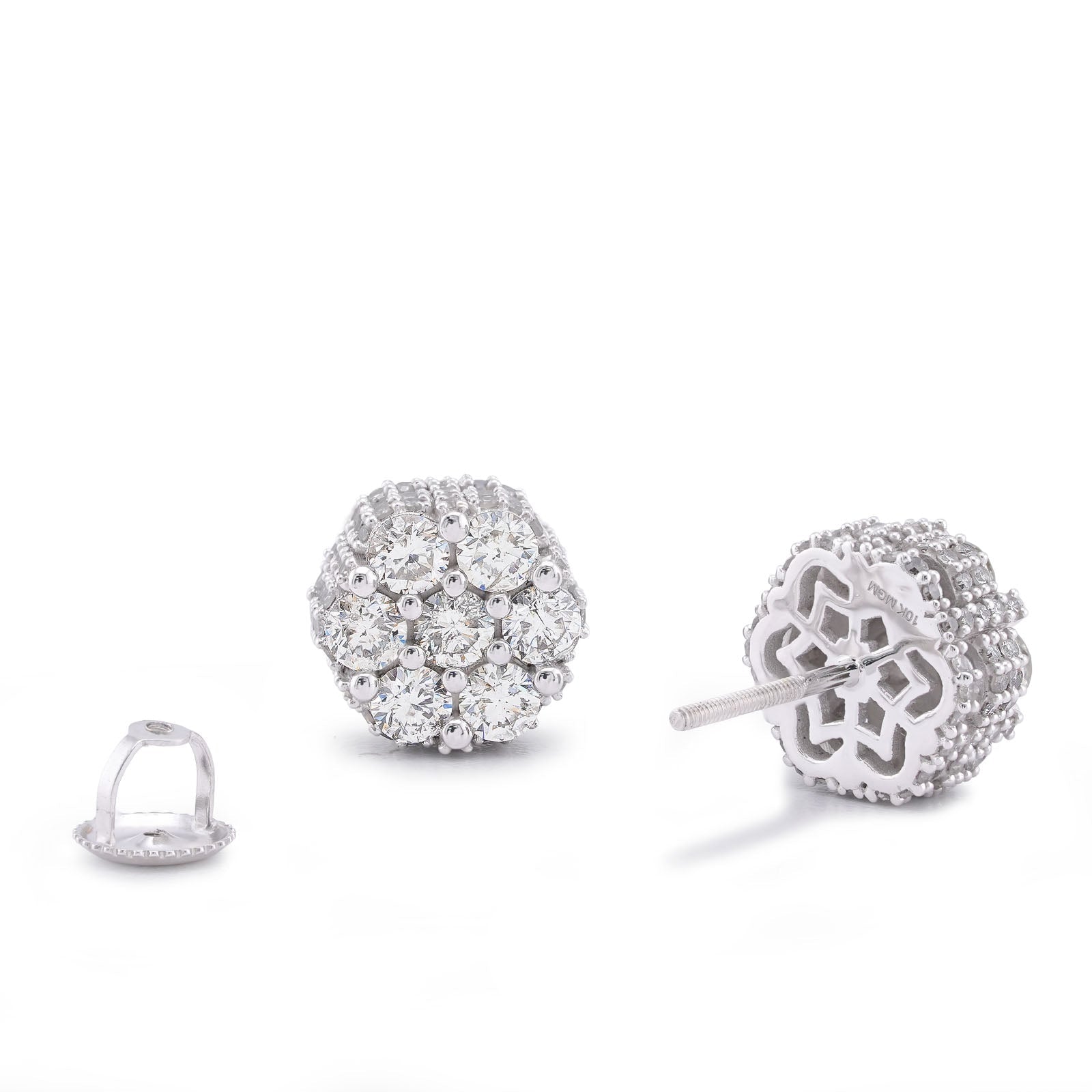 10K White Gold 2.65CT 7 Stone Flower Set Natural Diamond Men Women Earrings - Elite Jewelers-Earrings