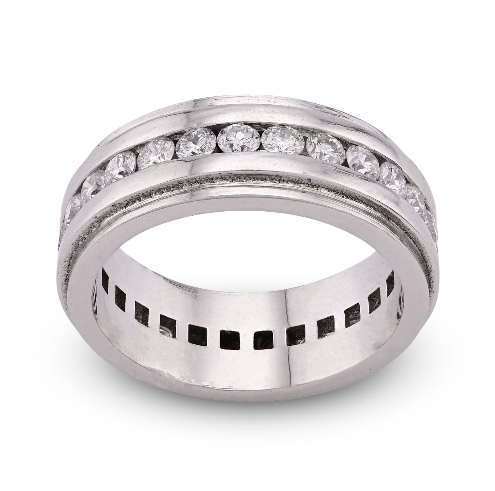 10K White Gold 2CT Centre Row Band Lab Diamond Men Women Ring - Elite Jewelers - Rings