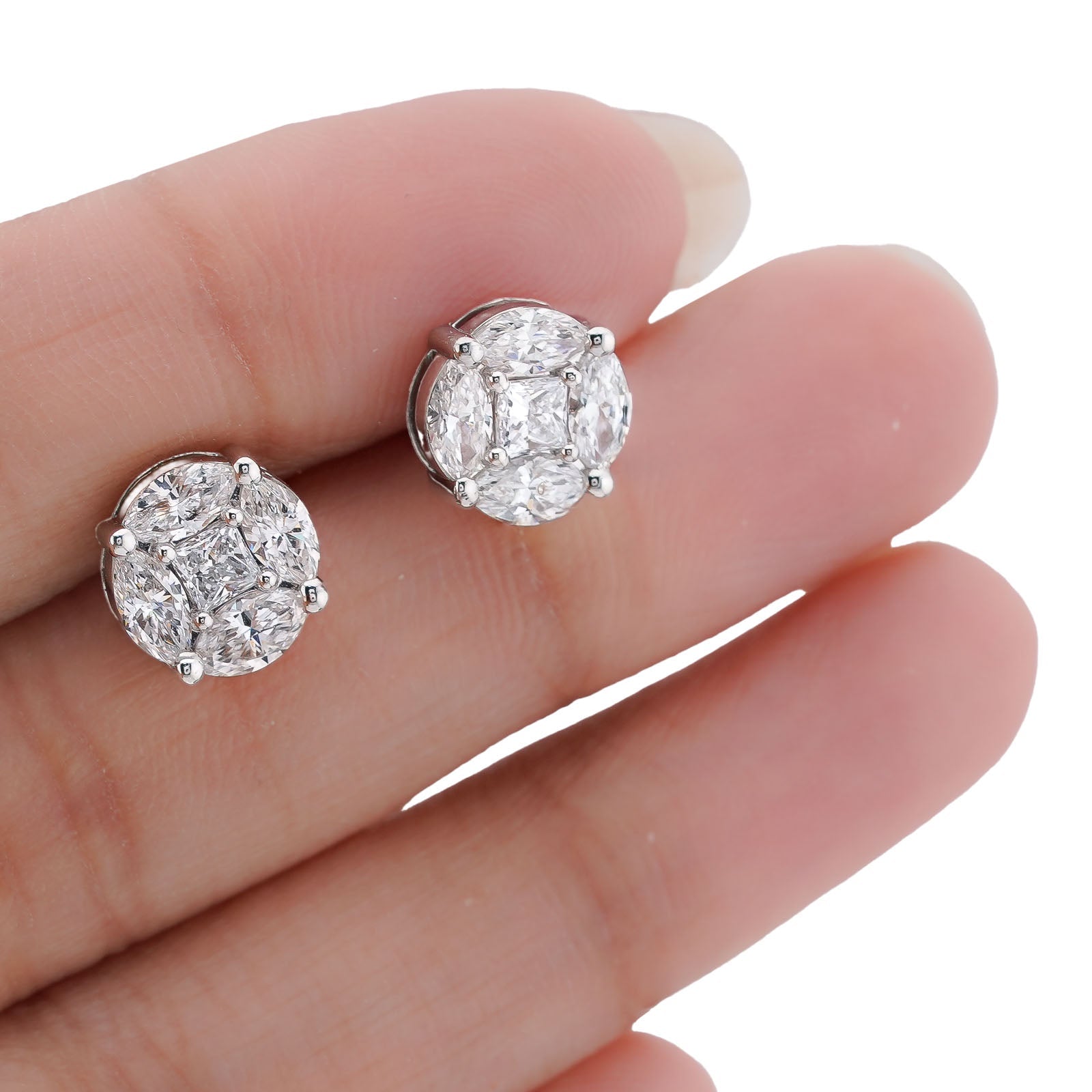 10K White Gold 2CT Marquise Side Centre Princess Cut Lab Diamond Men Women Earring - Elite Jewelers-Earrings
