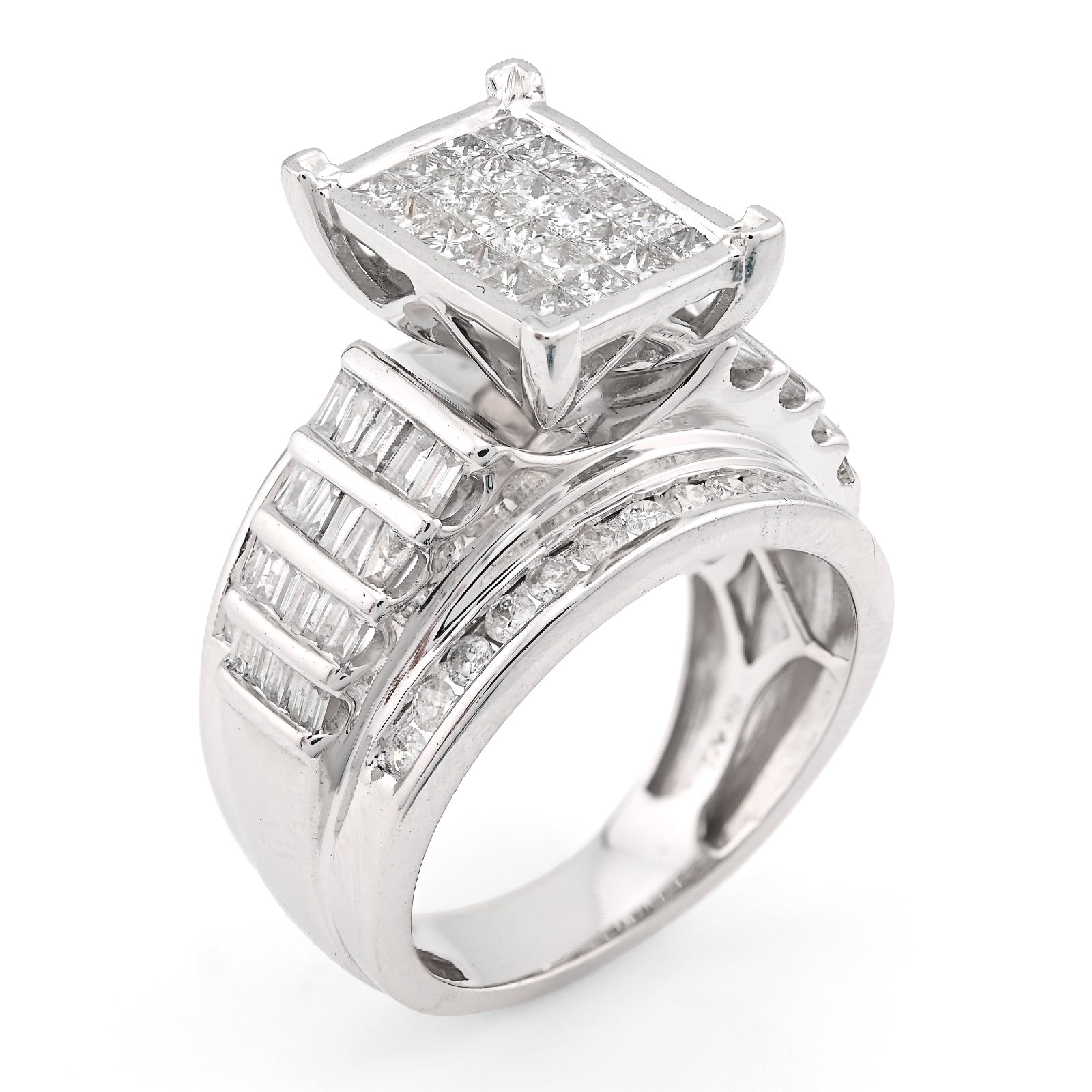 10K White Gold 2CT Natural Dimaond Princess/Round/Baguette Rectangular 12.6MM Women Wedding Ring - Elite Jewelers - Rings