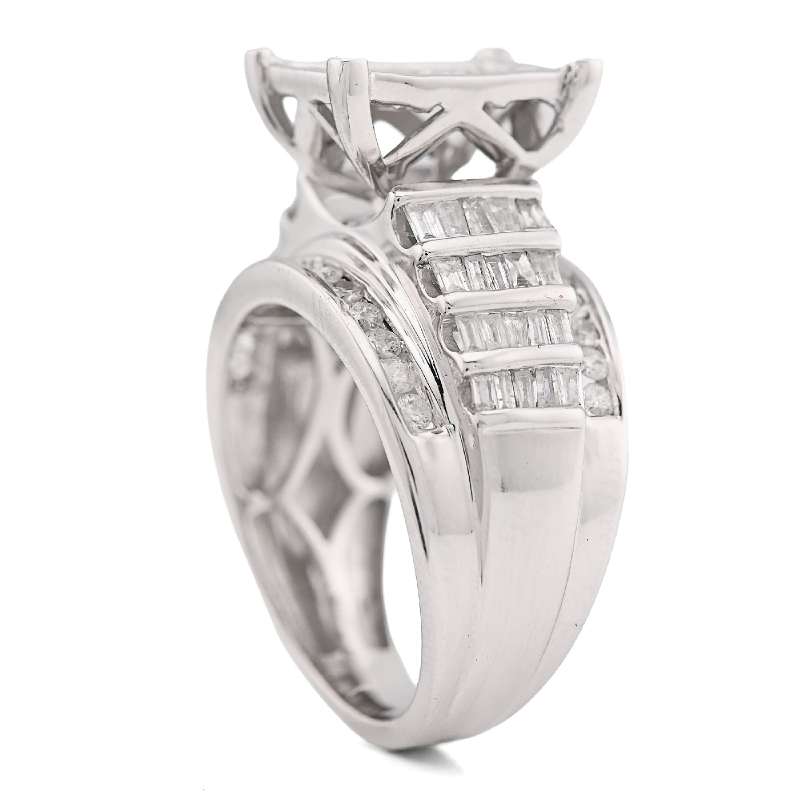10K White Gold 2CT Natural Dimaond Princess/Round/Baguette Rectangular 12.6MM Women Wedding Ring - Elite Jewelers - Rings