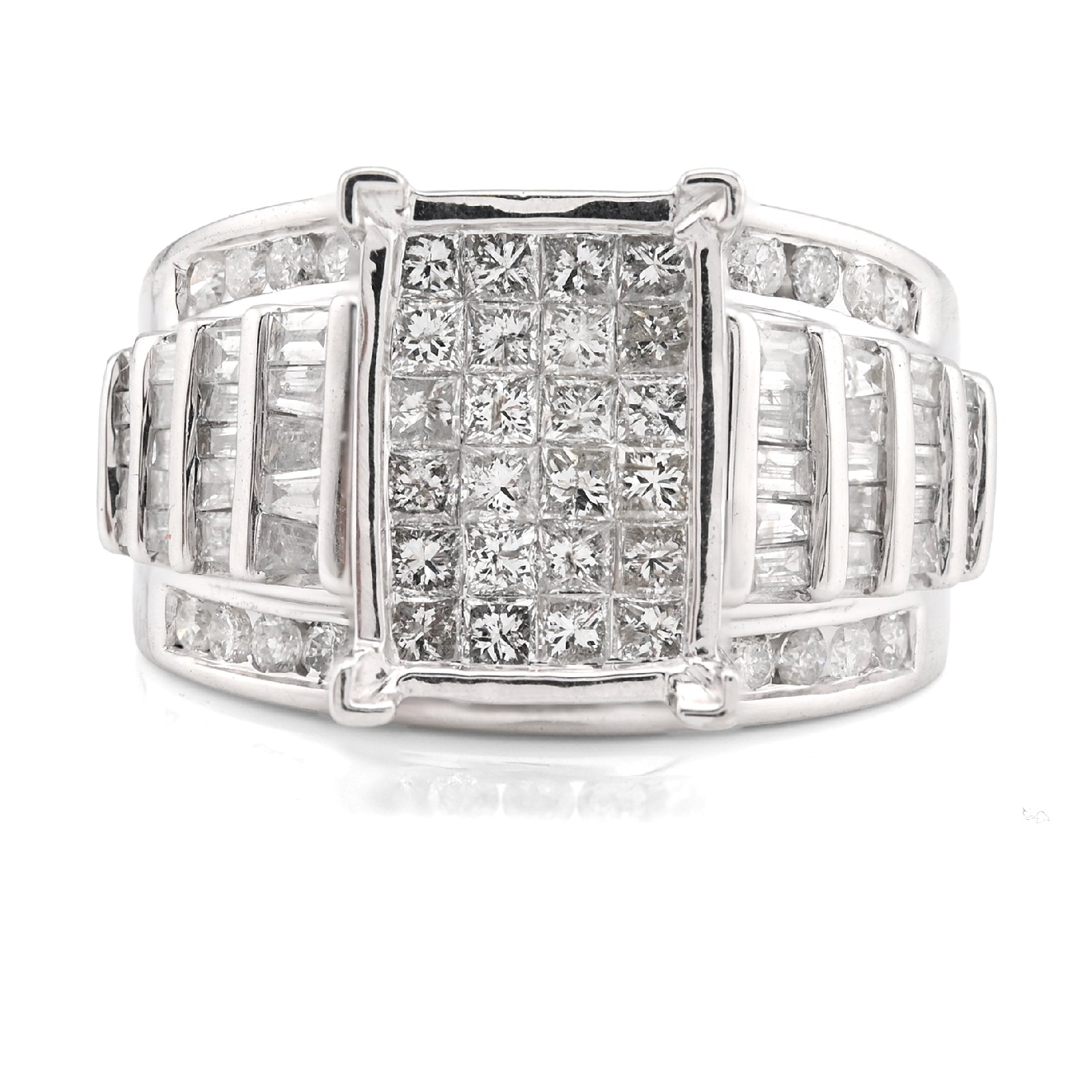 10K White Gold 2CT Natural Dimaond Princess/Round/Baguette Rectangular 12.6MM Women Wedding Ring - Elite Jewelers - Rings