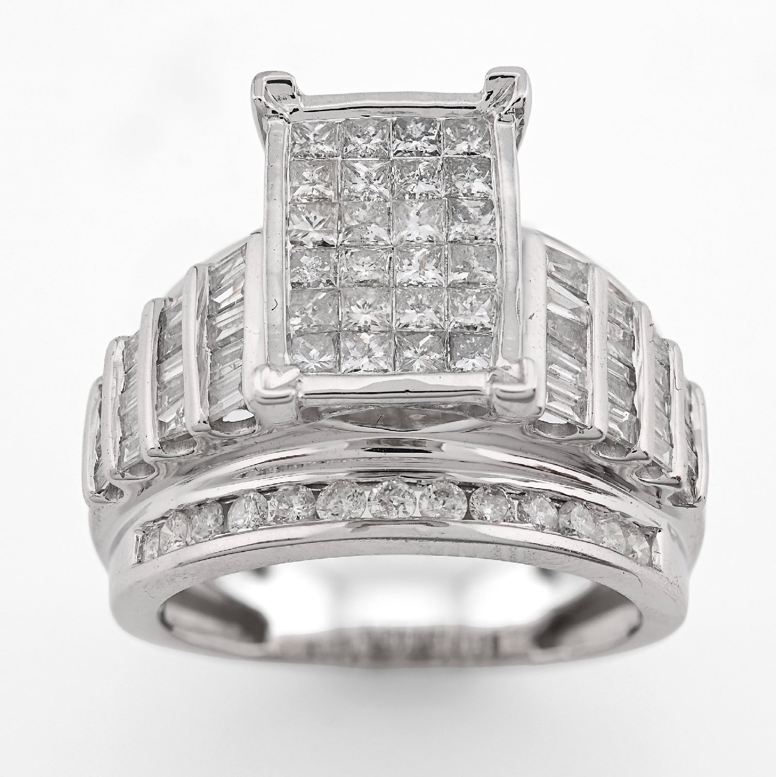 10K White Gold 2CT Natural Dimaond Princess/Round/Baguette Rectangular 12.6MM Women Wedding Ring - Elite Jewelers - Rings