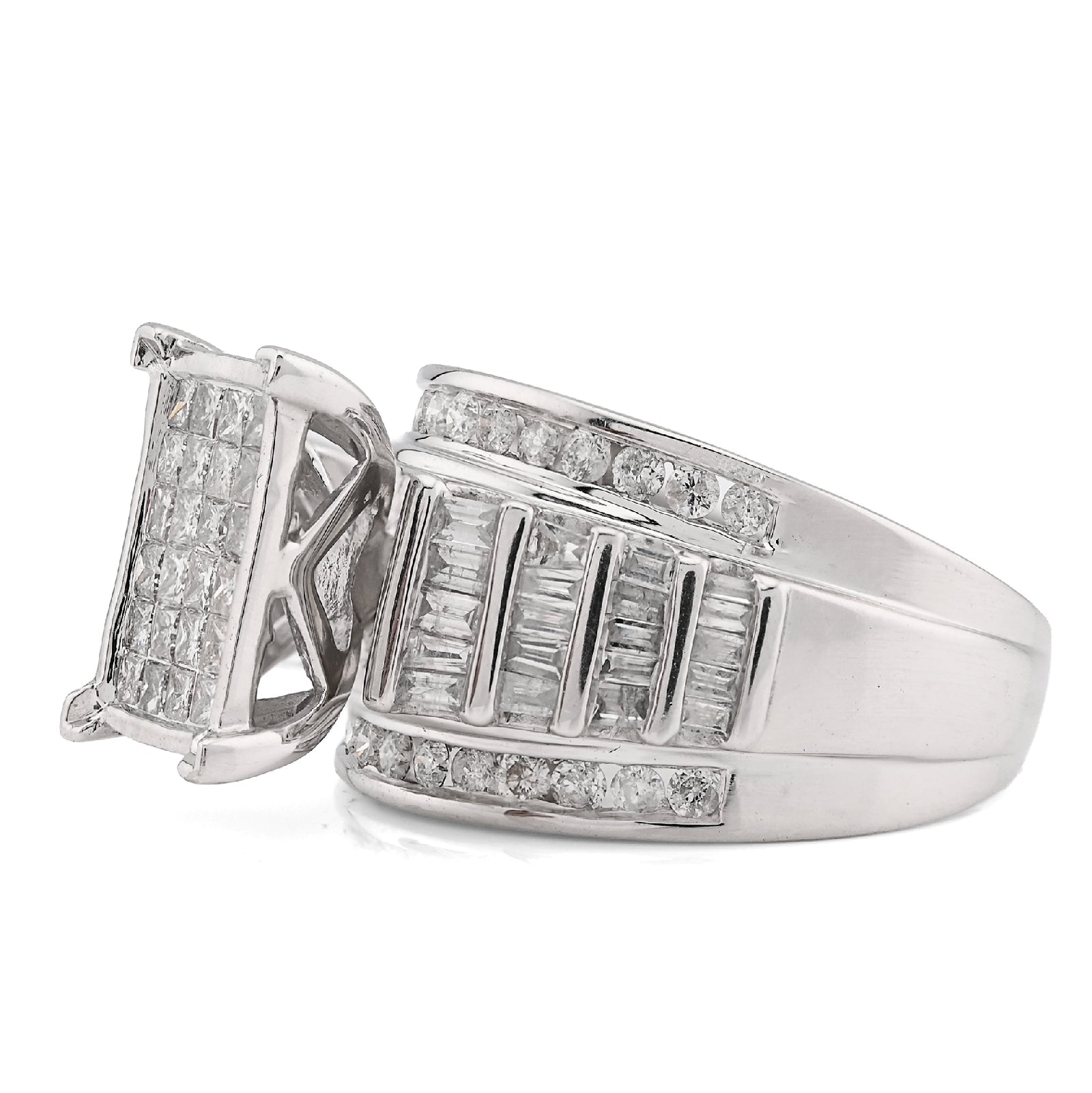 10K White Gold 2CT Natural Dimaond Princess/Round/Baguette Rectangular 12.6MM Women Wedding Ring - Elite Jewelers - Rings