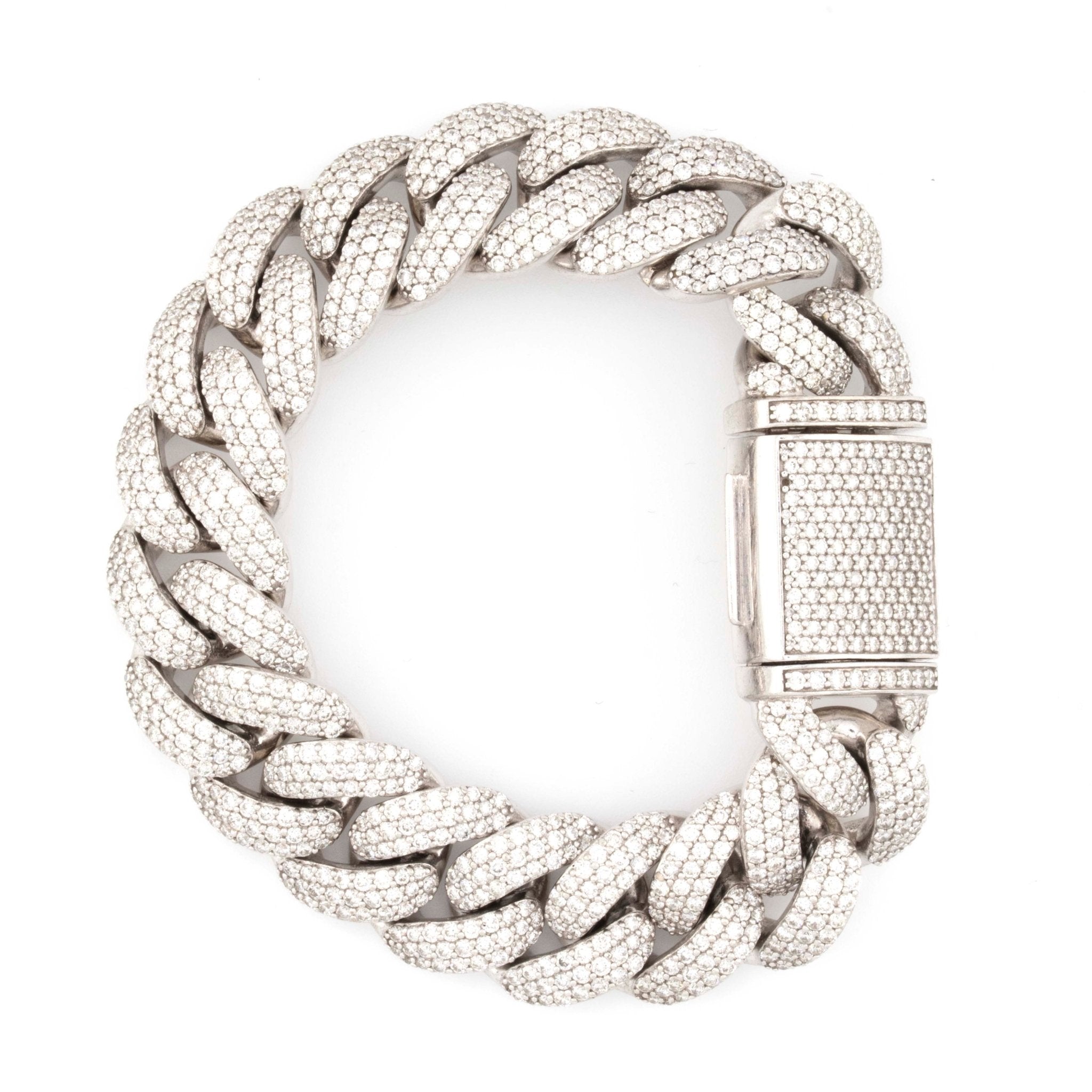 10k White Gold 3 Row Honeycomb Cuban 13.75CT Diamond Bracelet all Round Diamonds - Elite Jewelers - Offline Collection