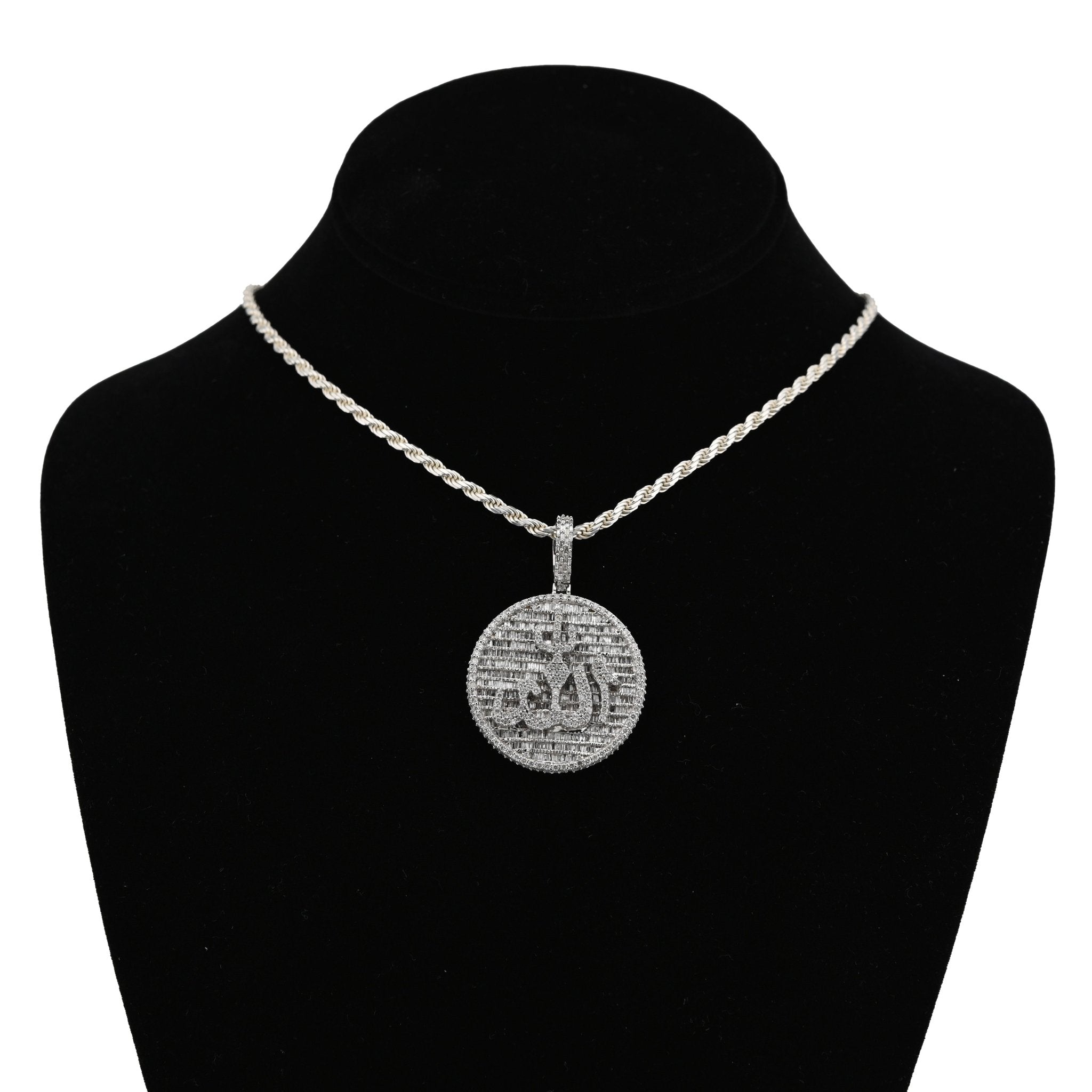 10K White Gold 3.25CT Natural Diamond "Allah" Round Pendant Men Women Charm - Elite Jewelers - Charms & Pendants