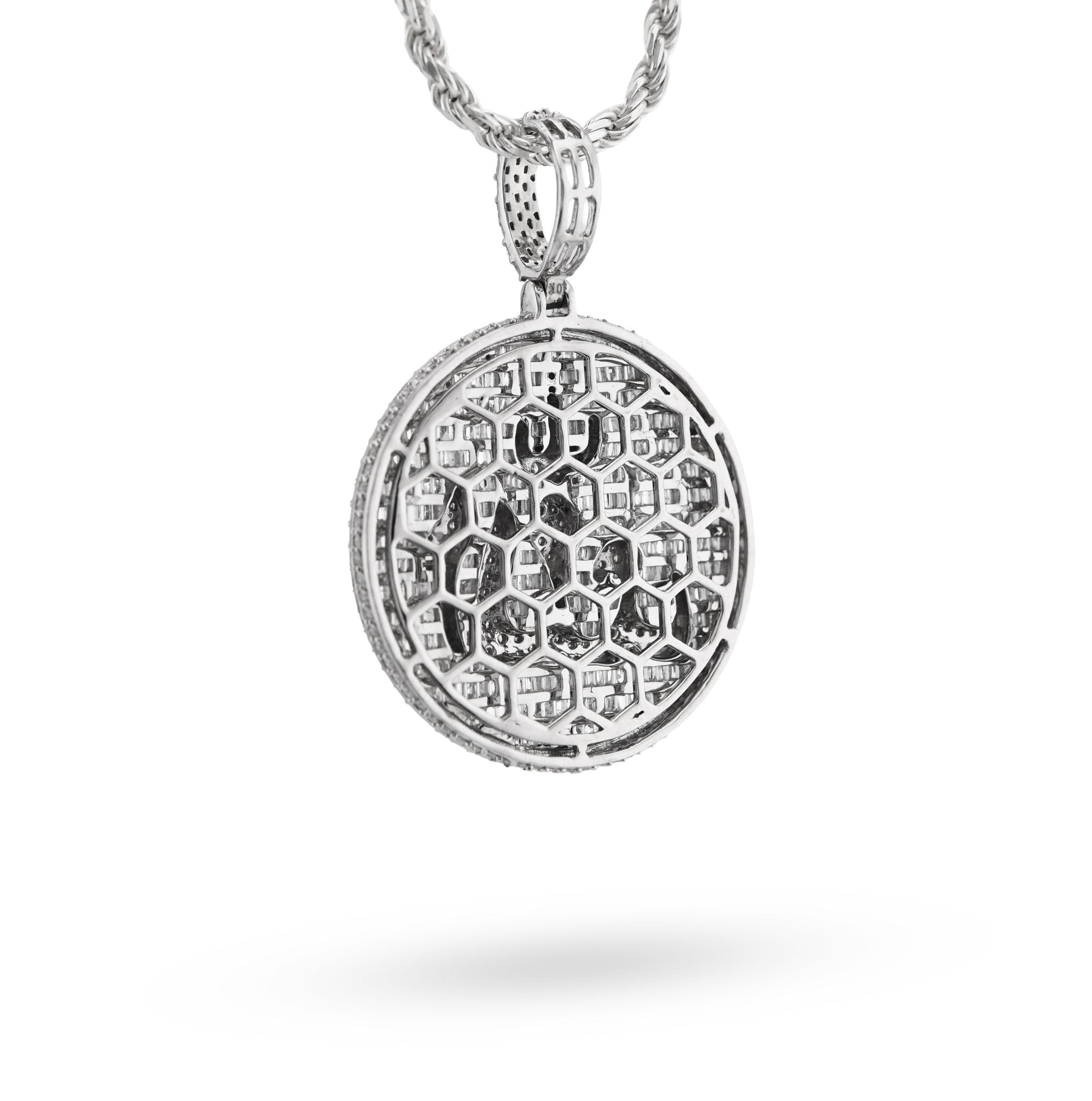 10K White Gold 3.25CT Natural Diamond "Allah" Round Pendant Men Women Charm - Elite Jewelers - Charms & Pendants