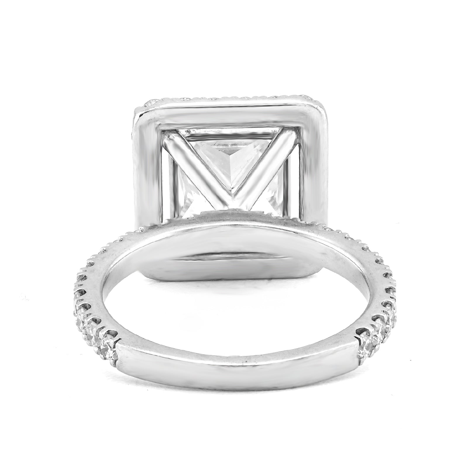 10K White Gold 3.5CT Princess Solitaire Centre Rectangular Halo Side Iced 4.5TC Lab Diamond Ring - Elite Jewelers - Rings