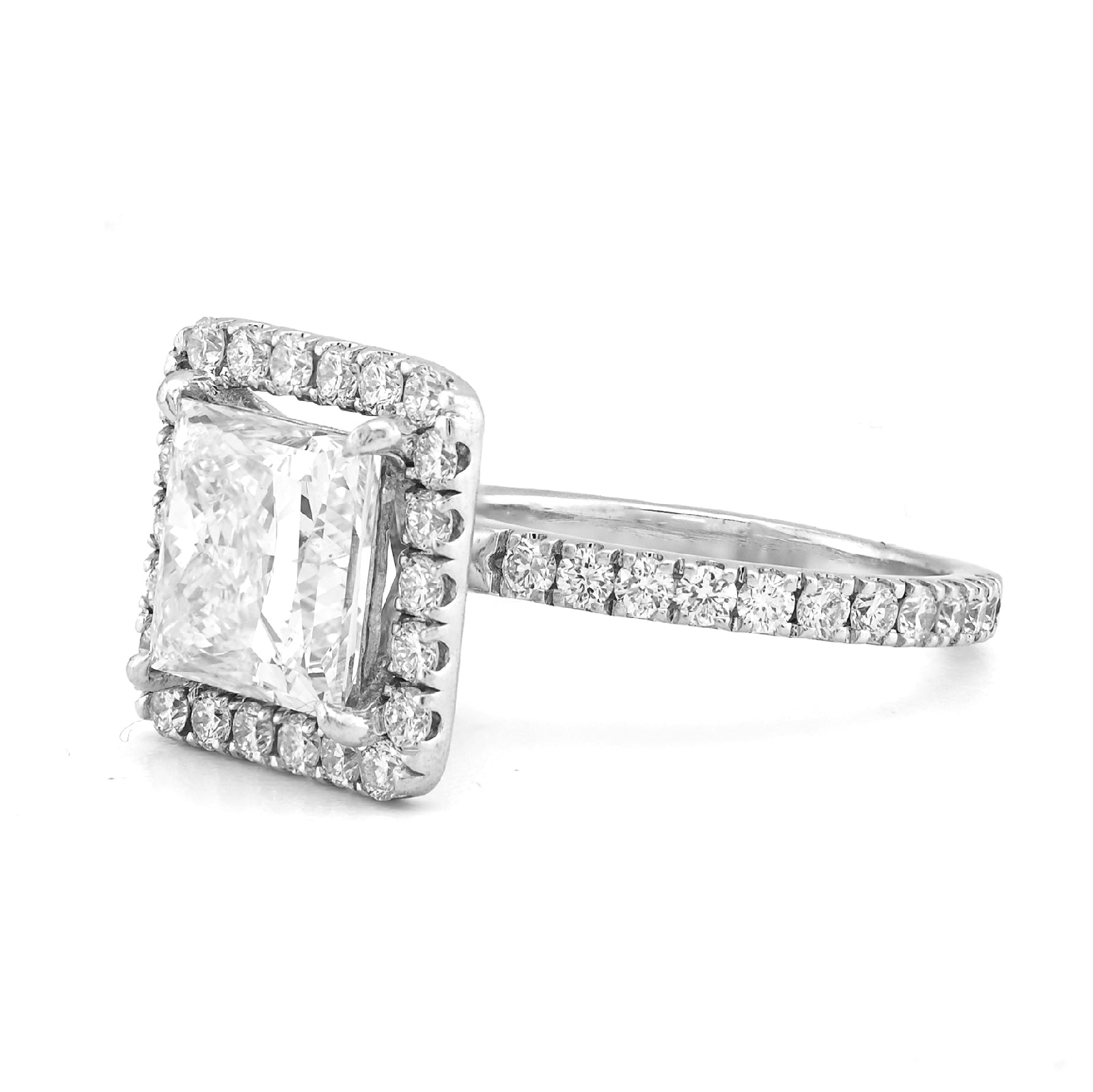 10K White Gold 3.5CT Princess Solitaire Centre Rectangular Halo Side Iced 4.5TC Lab Diamond Ring - Elite Jewelers - Rings