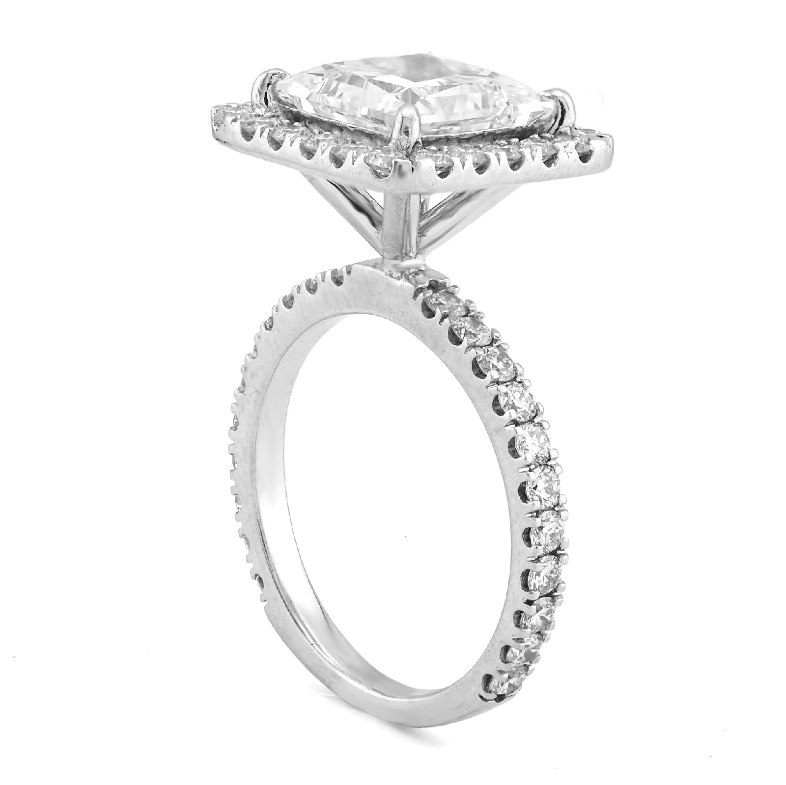 10K White Gold 3.5CT Princess Solitaire Centre Rectangular Halo Side Iced 4.5TC Lab Diamond Ring - Elite Jewelers - Rings