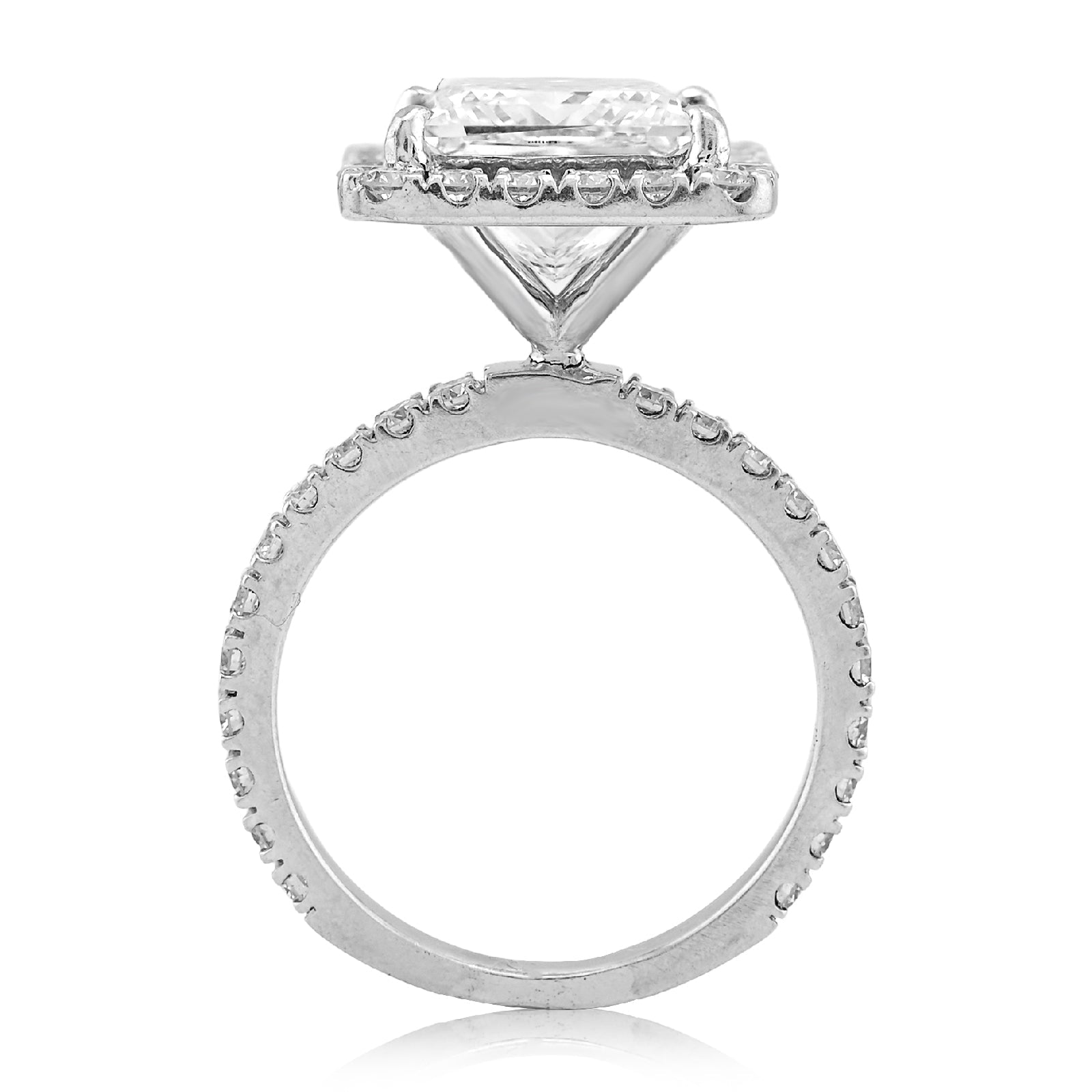 10K White Gold 3.5CT Princess Solitaire Centre Rectangular Halo Side Iced 4.5TC Lab Diamond Ring - Elite Jewelers - Rings