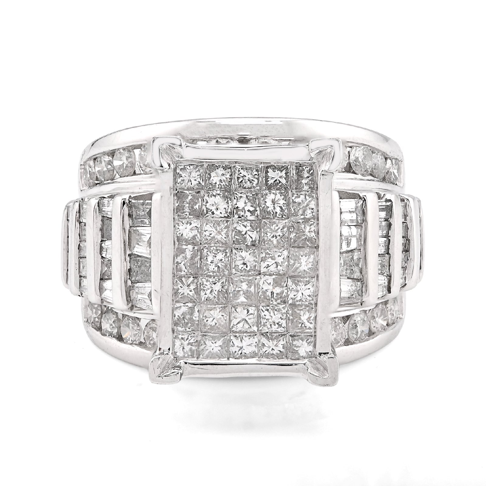10K White Gold 3CT Natural Dimaond Princess/Round/Baguette Rectangular 14.4MM Women Wedding Ring - Elite Jewelers - Rings