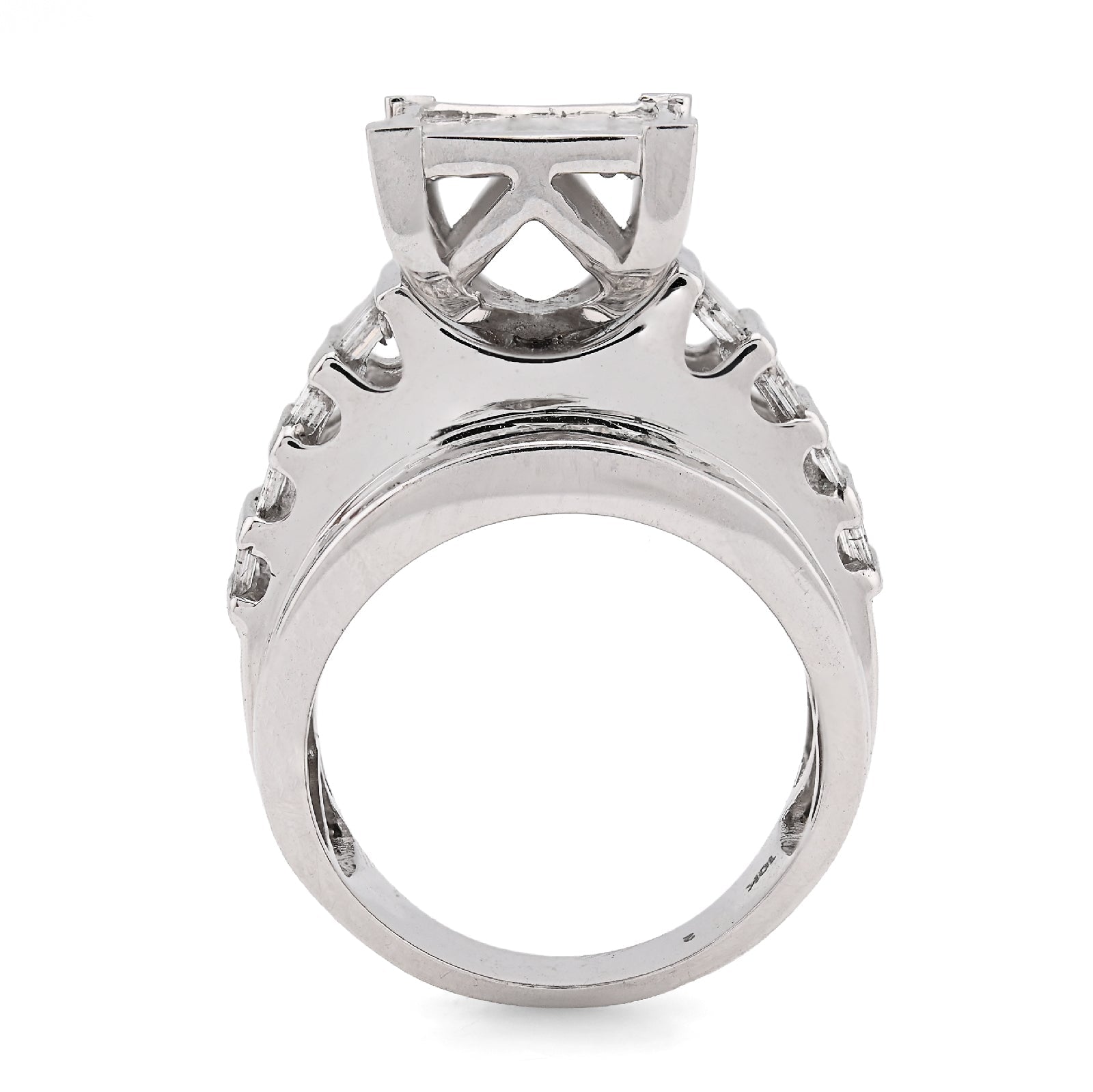 10K White Gold 3CT Natural Dimaond Princess/Round/Baguette Rectangular 14.4MM Women Wedding Ring - Elite Jewelers - Rings
