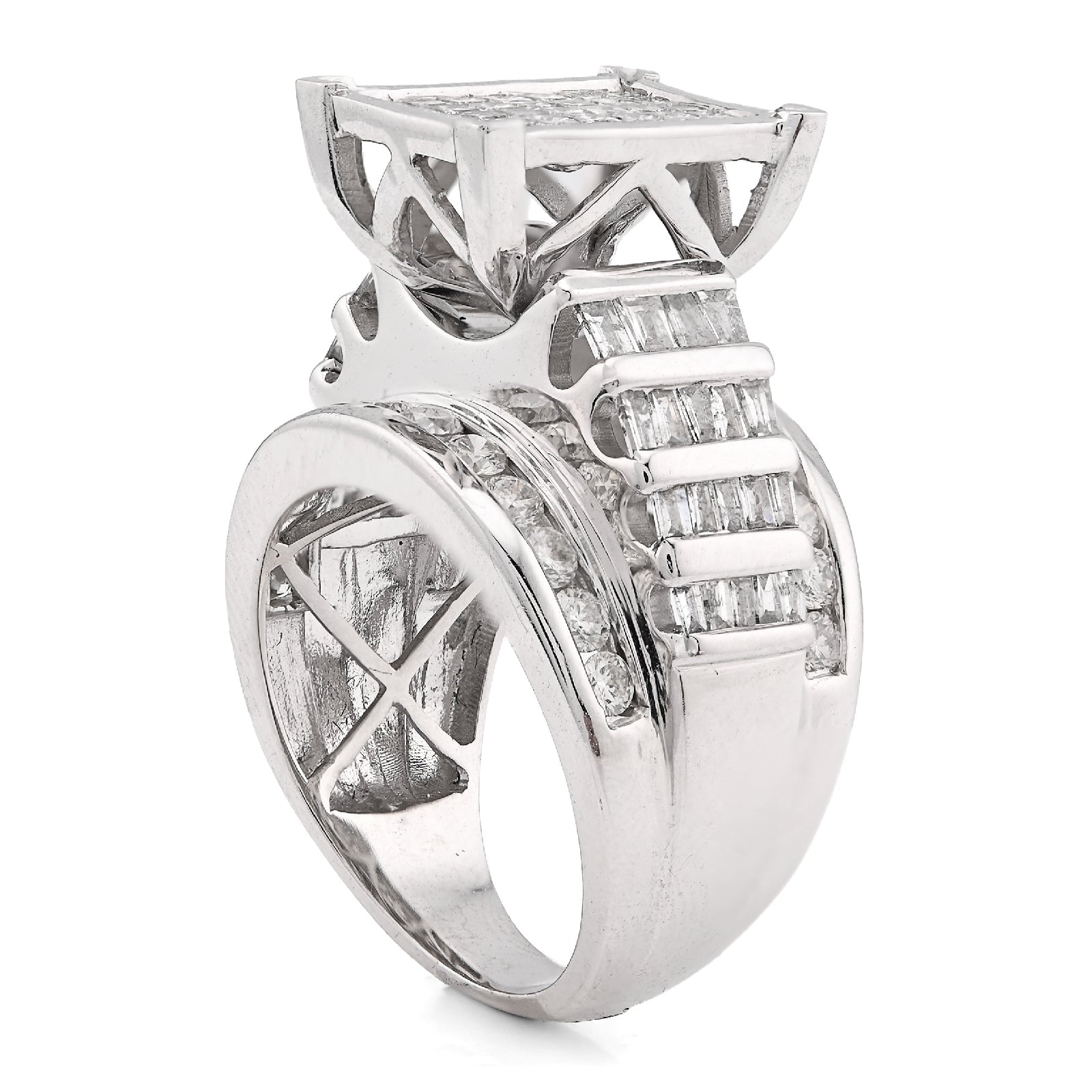 10K White Gold 3CT Natural Dimaond Princess/Round/Baguette Rectangular 14.4MM Women Wedding Ring - Elite Jewelers - Rings