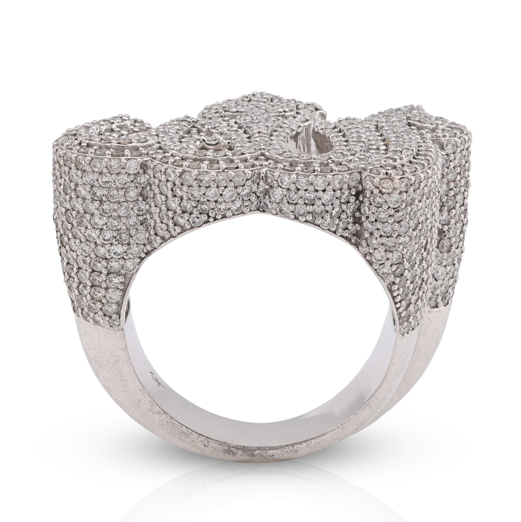 10K White Gold 4.75CT Natural Diamond Men "Allah" Pinky Ring - Elite Jewelers - Rings