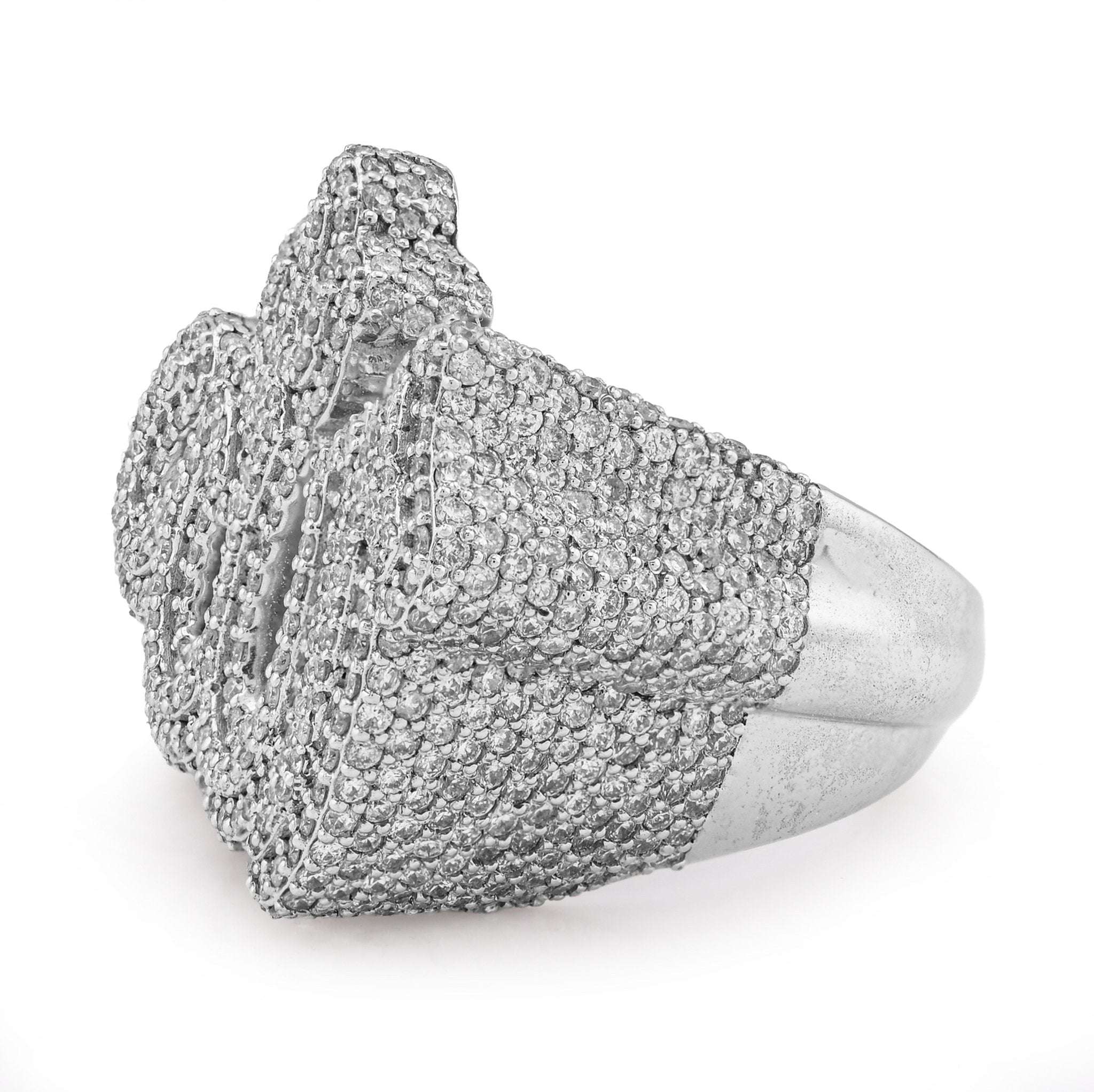 10K White Gold 4.75CT Natural Diamond Men "Allah" Pinky Ring - Elite Jewelers - Rings
