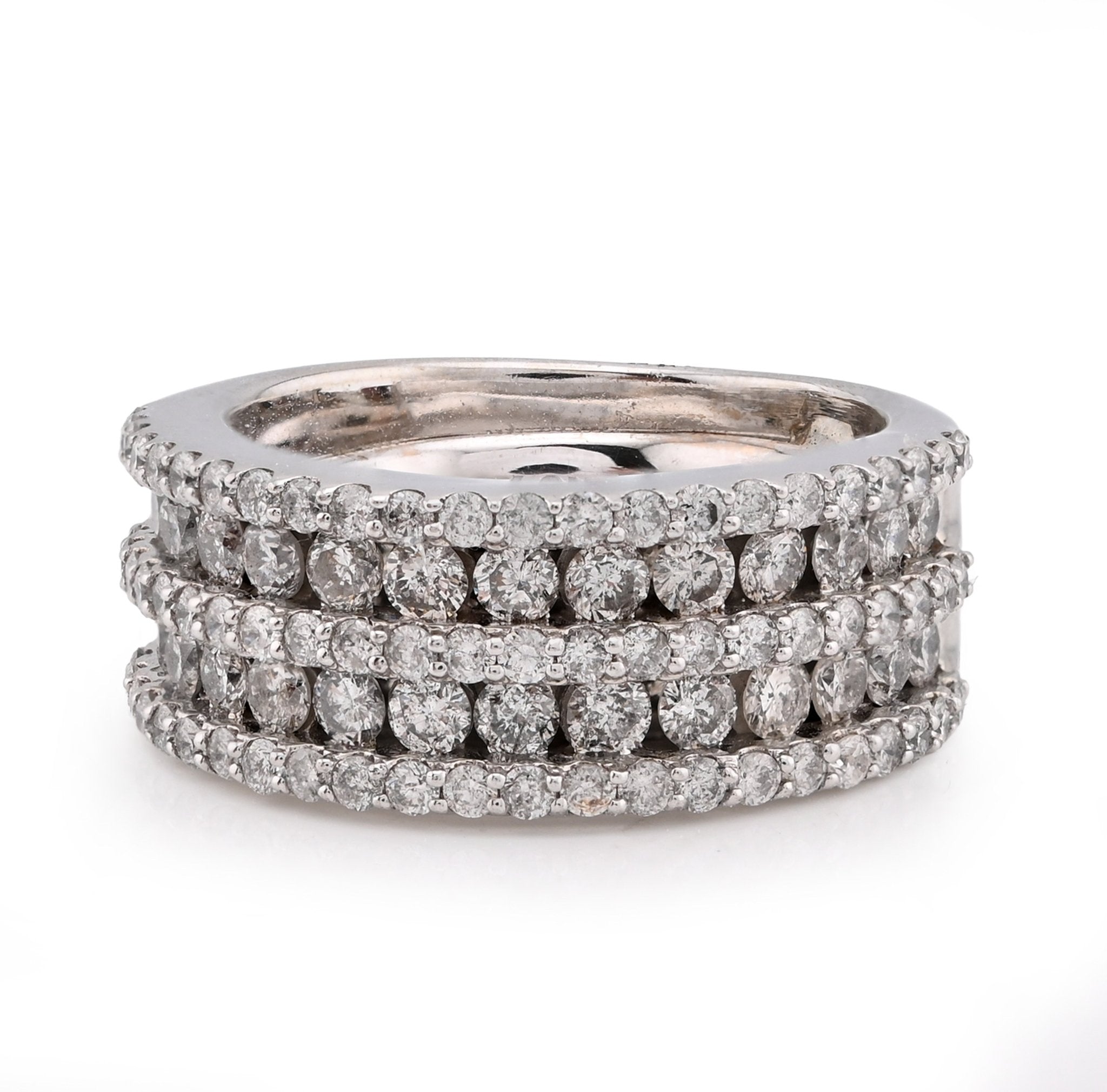 10K White Gold 5 Row Natural Diamond 2.75CT Men Rings Band - Elite Jewelers - Rings