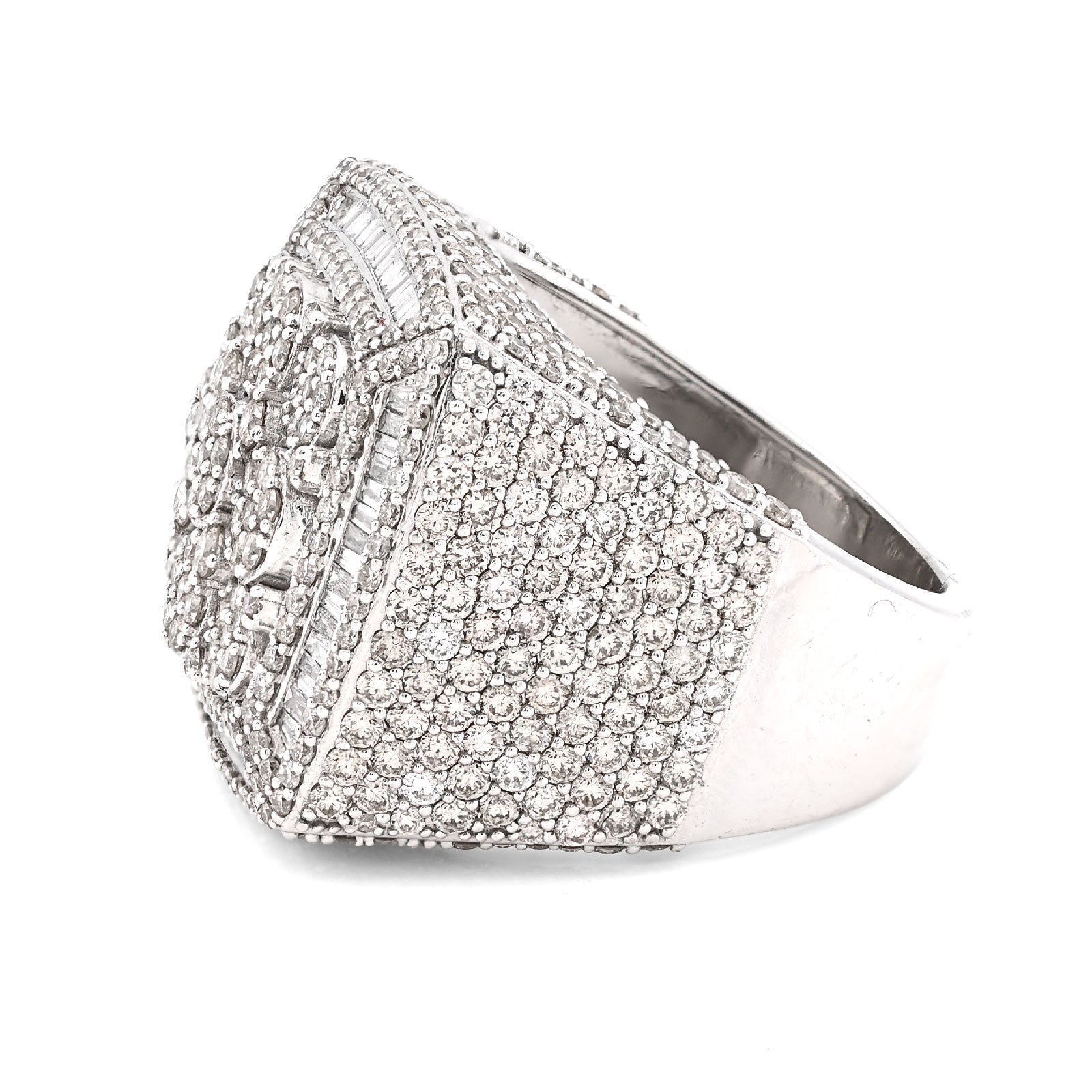 10K White Gold 5.76 CT Round/Baguette Natural Diamond Rectangular Men Ring 15.1g Pinky Finger - Elite Jewelers - Rings