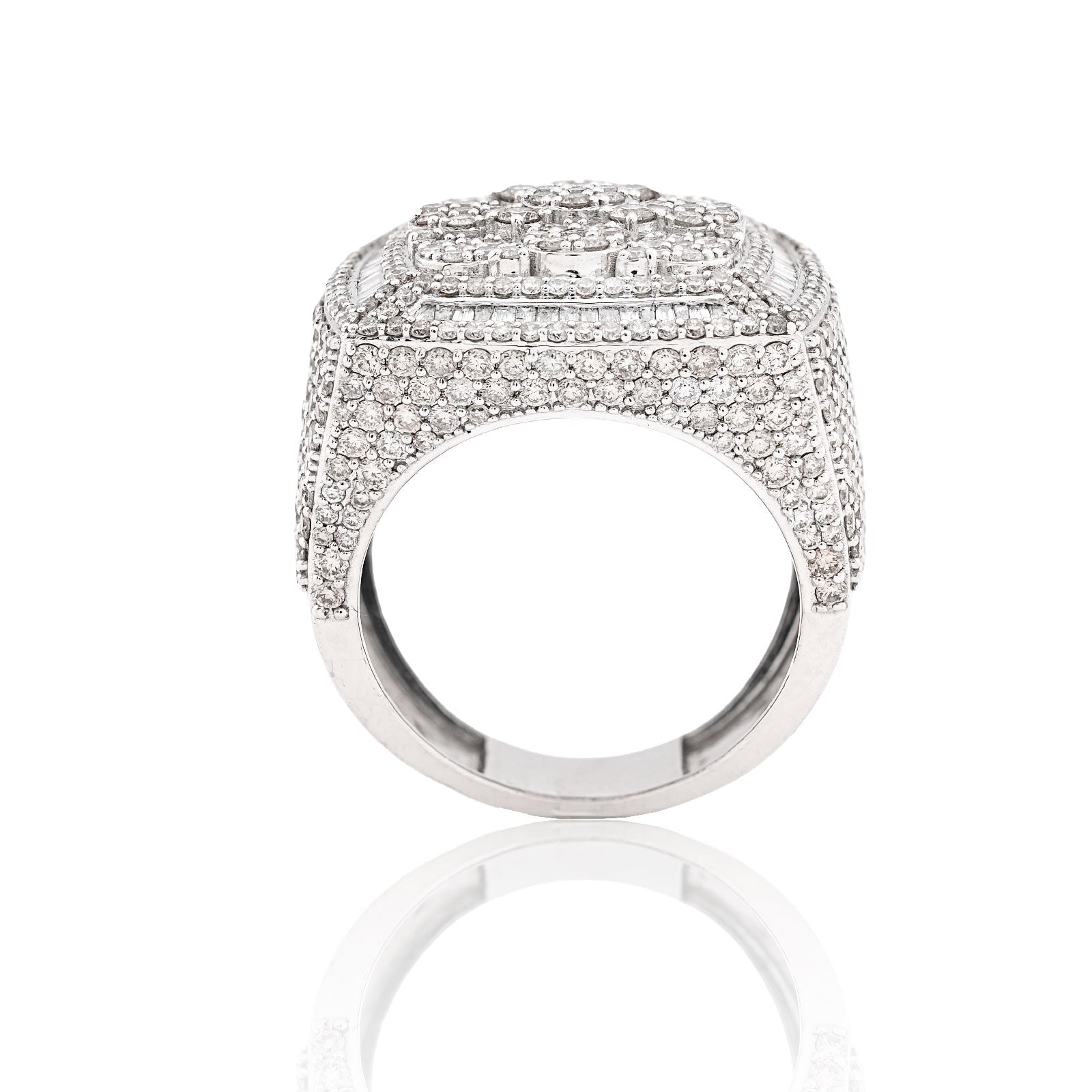 10K White Gold 5.76 CT Round/Baguette Natural Diamond Rectangular Men Ring 15.1g Pinky Finger - Elite Jewelers - Rings