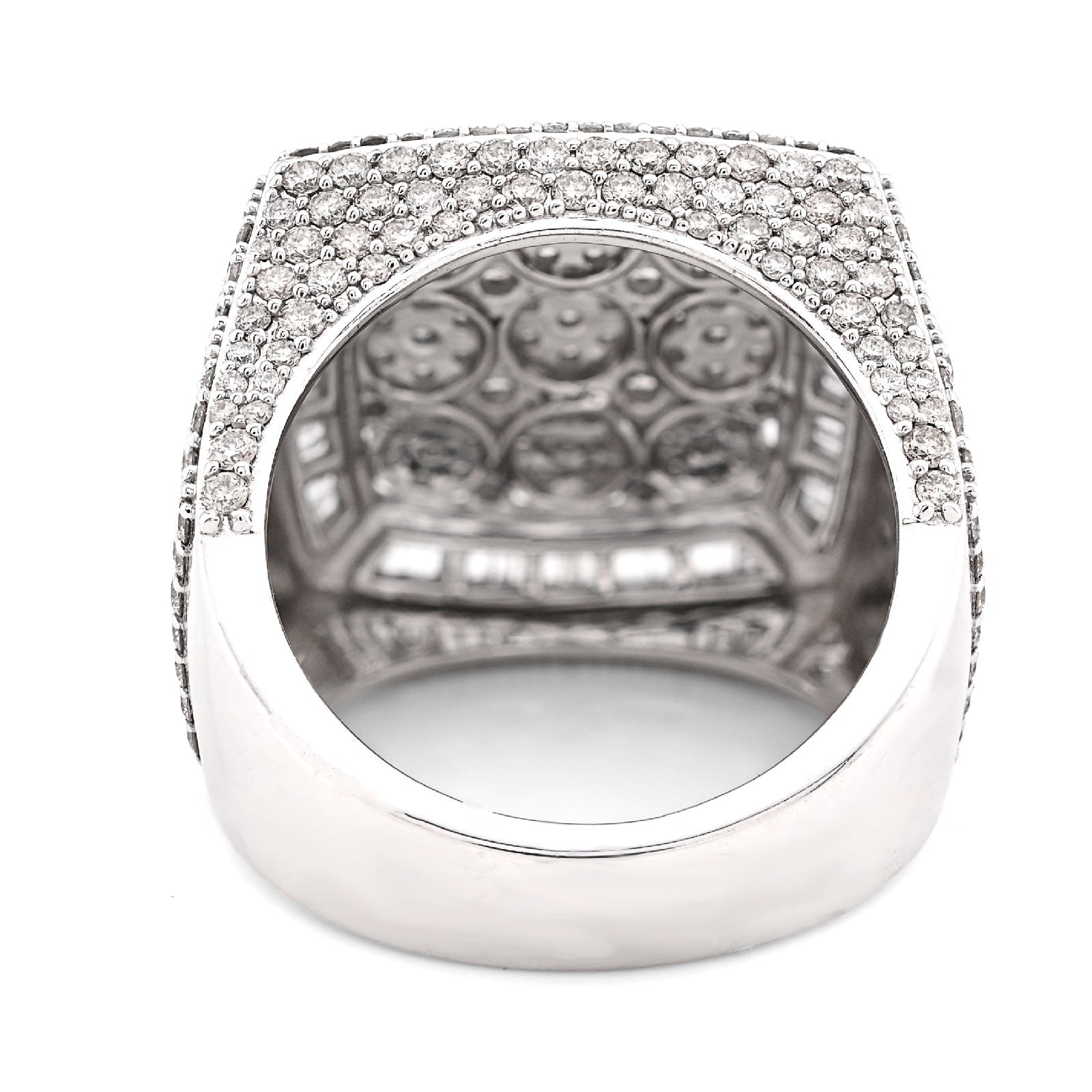 10K White Gold 5.76 CT Round/Baguette Natural Diamond Rectangular Men Ring 15.1g Pinky Finger - Elite Jewelers - Rings