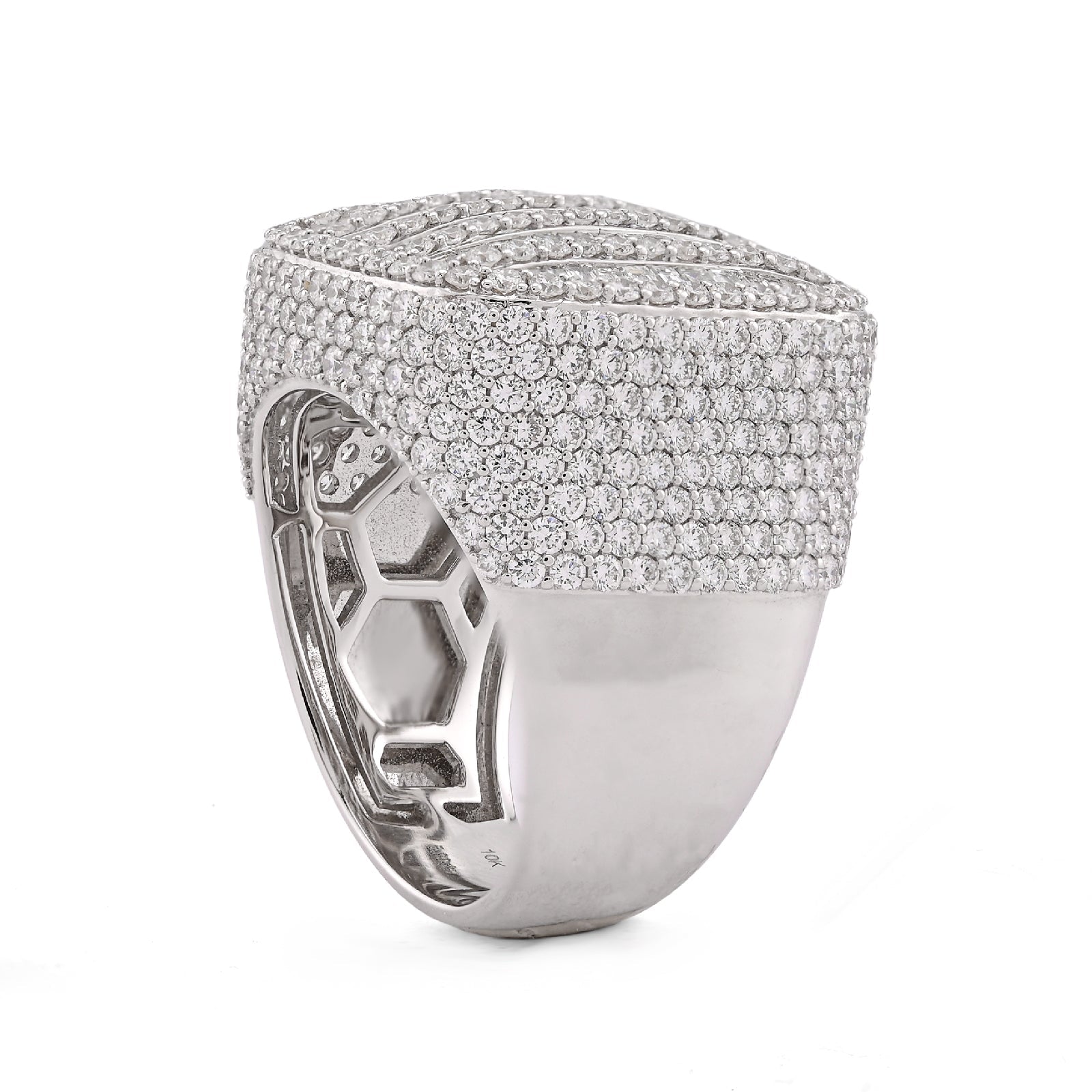 10K White Gold 5.90CT Multi-Column Baguette/Round Lab Diamond Men Rectangle Pinky Ring - Elite Jewelers-Rings