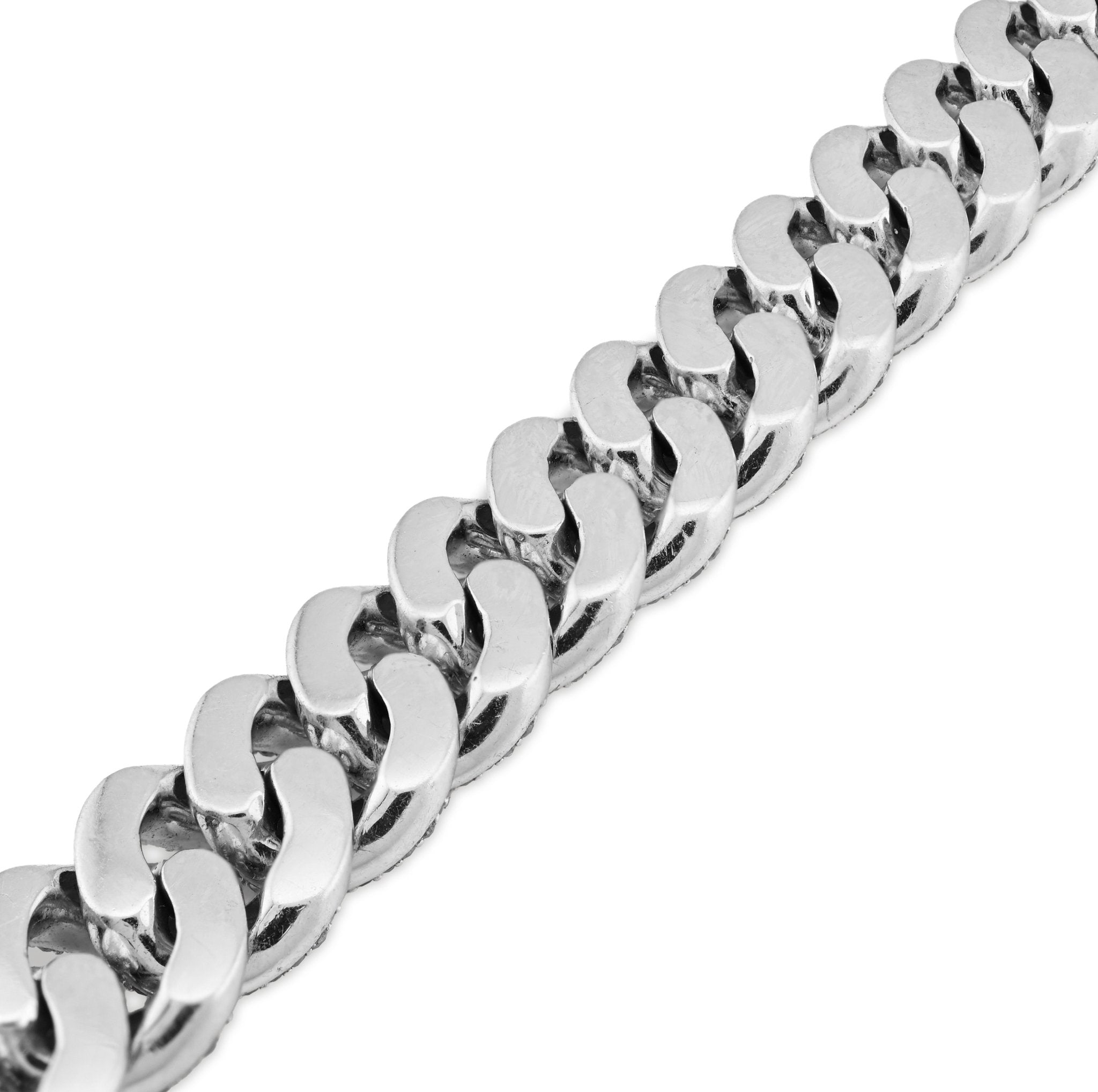 10K White Gold 7.5CT Natural Diamond Round/Baguette 8MM Cuban Link Braclet 8" 48.8g - Elite Jewelers - Bracelets