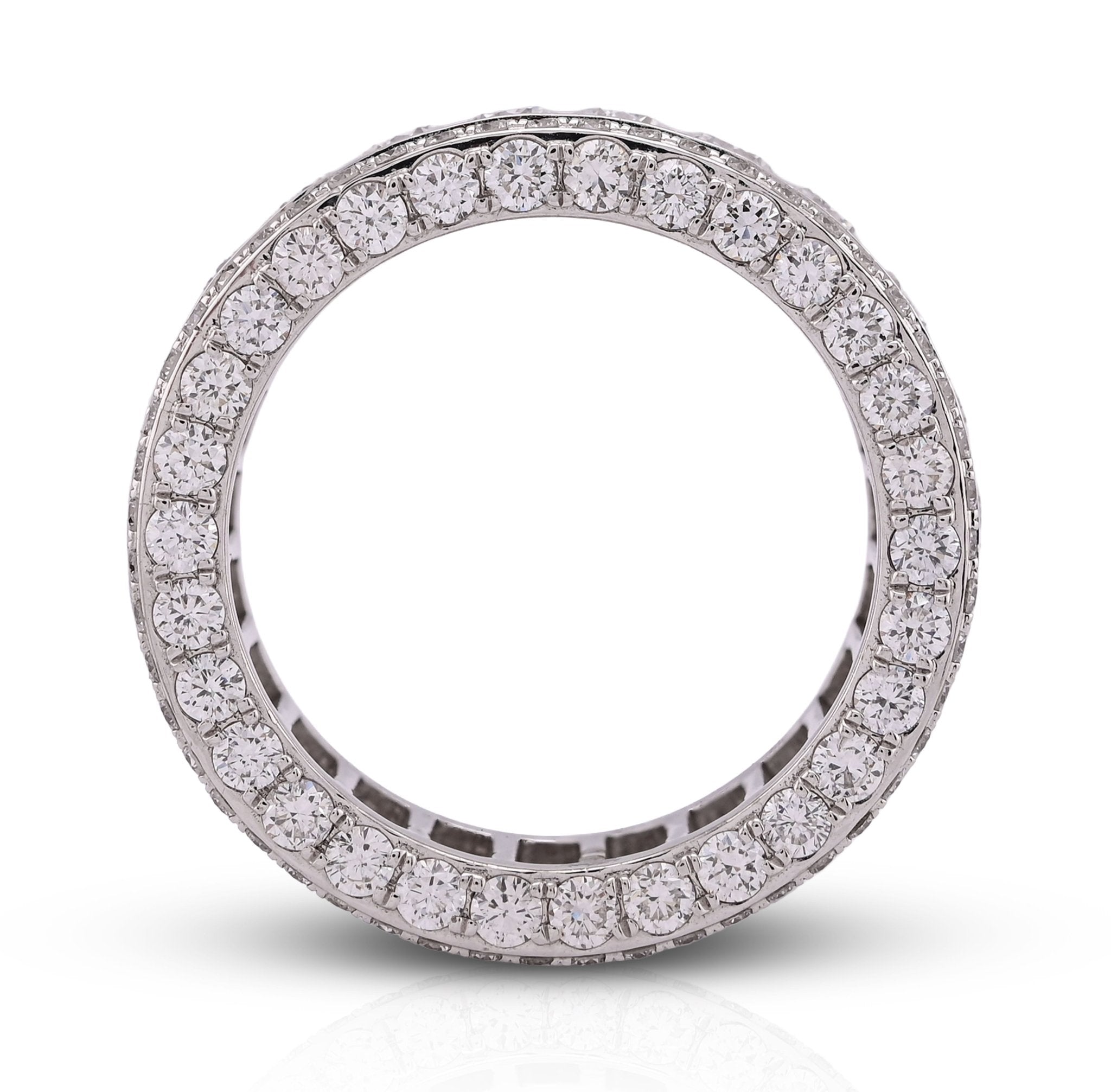10K White Gold 8CT 3 Row Fully Iced Out Round Lab Diamond Men Band Ring - Elite Jewelers - Rings