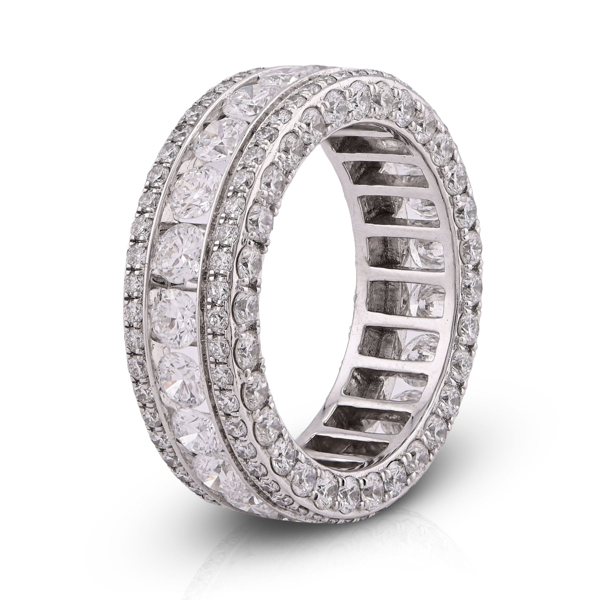10K White Gold 8CT 3 Row Fully Iced Out Round Lab Diamond Men Band Ring - Elite Jewelers - Rings