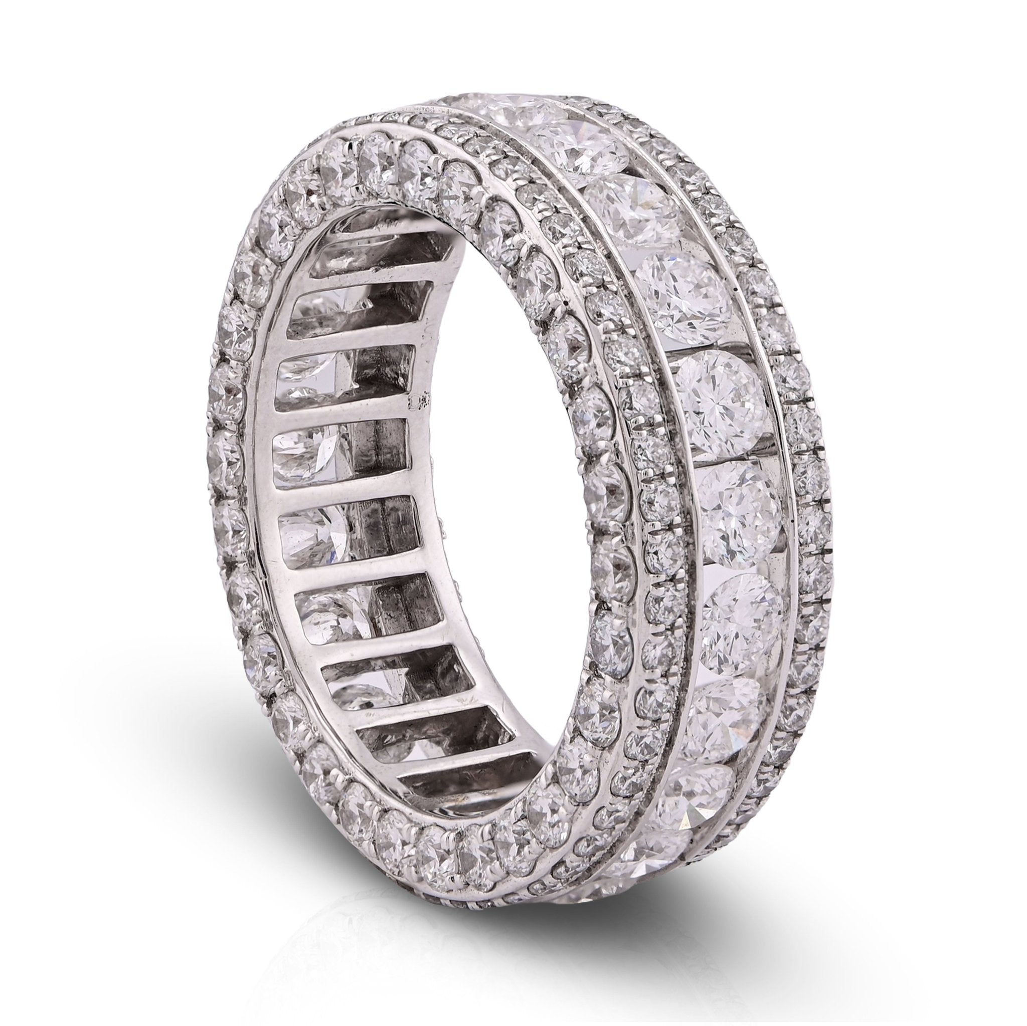 10K White Gold 8CT 3 Row Fully Iced Out Round Lab Diamond Men Band Ring - Elite Jewelers - Rings