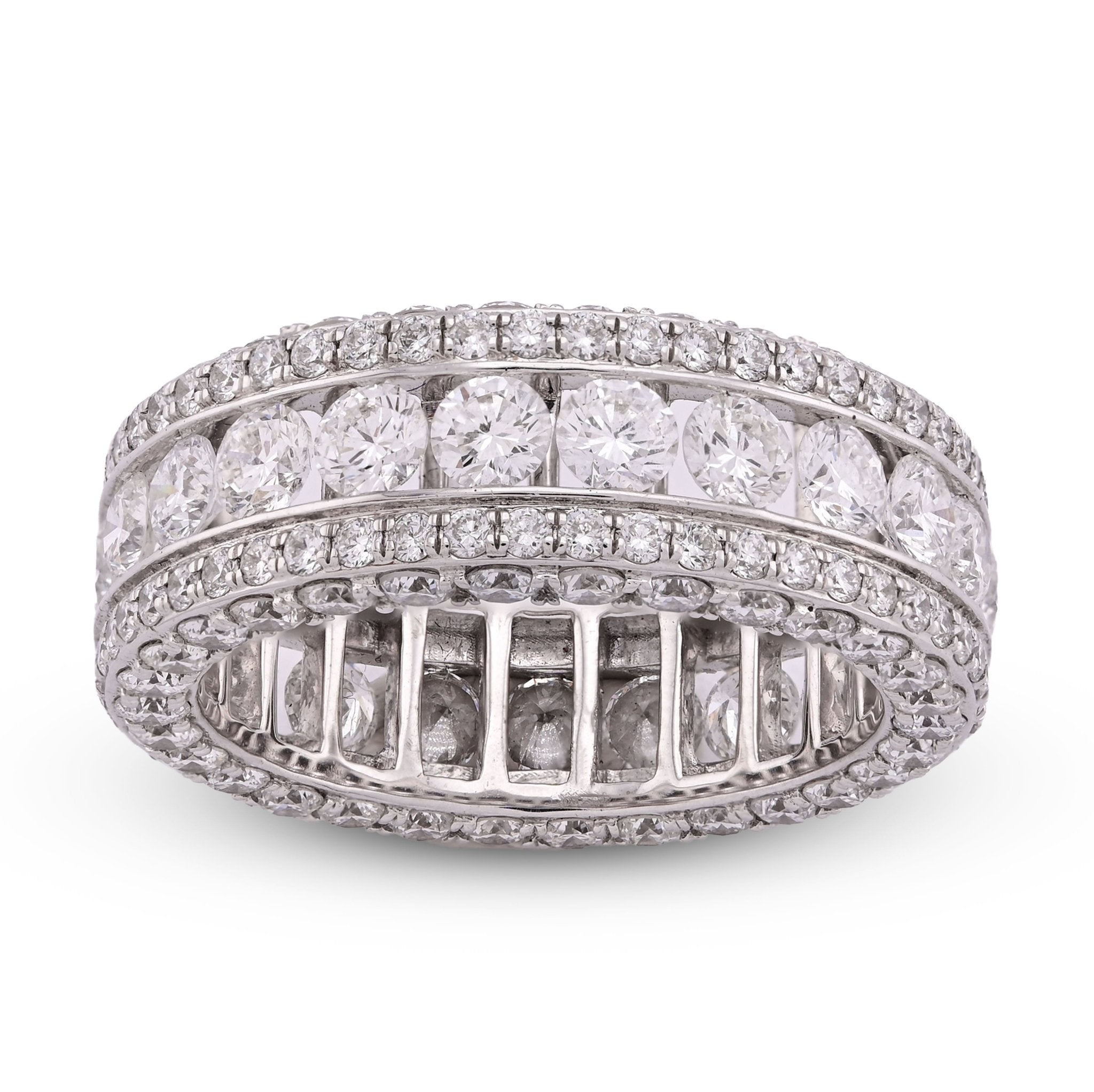 10K White Gold 8CT 3 Row Fully Iced Out Round Lab Diamond Men Band Ring - Elite Jewelers - Rings