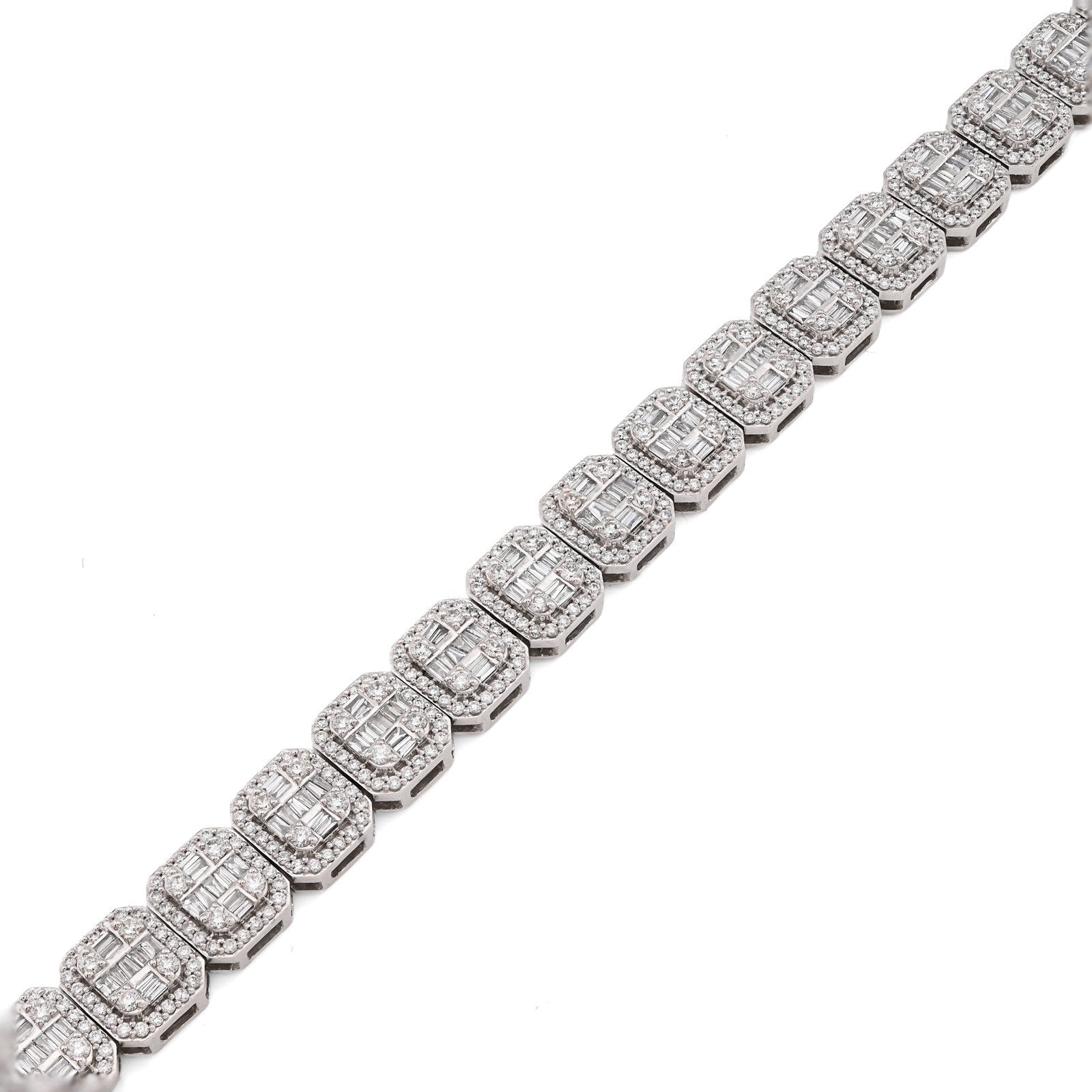 10k White Gold 8MM 31.7gms 5.67CTW Round/Baguette Diamond Square Tennis Bracelet - Elite Jewelers - Bracelets