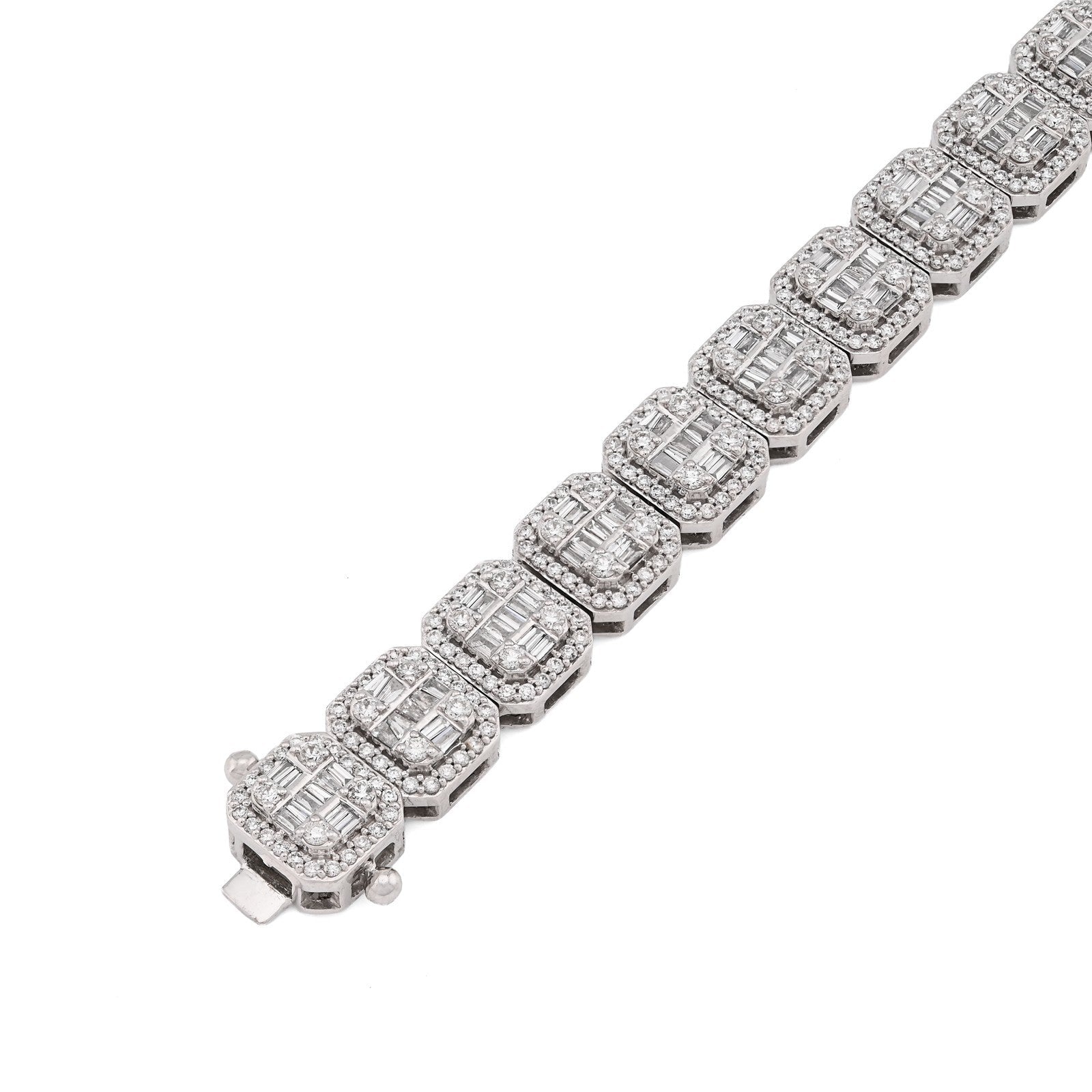 10k White Gold 8MM 31.7gms 5.67CTW Round/Baguette Diamond Square Tennis Bracelet - Elite Jewelers - Bracelets