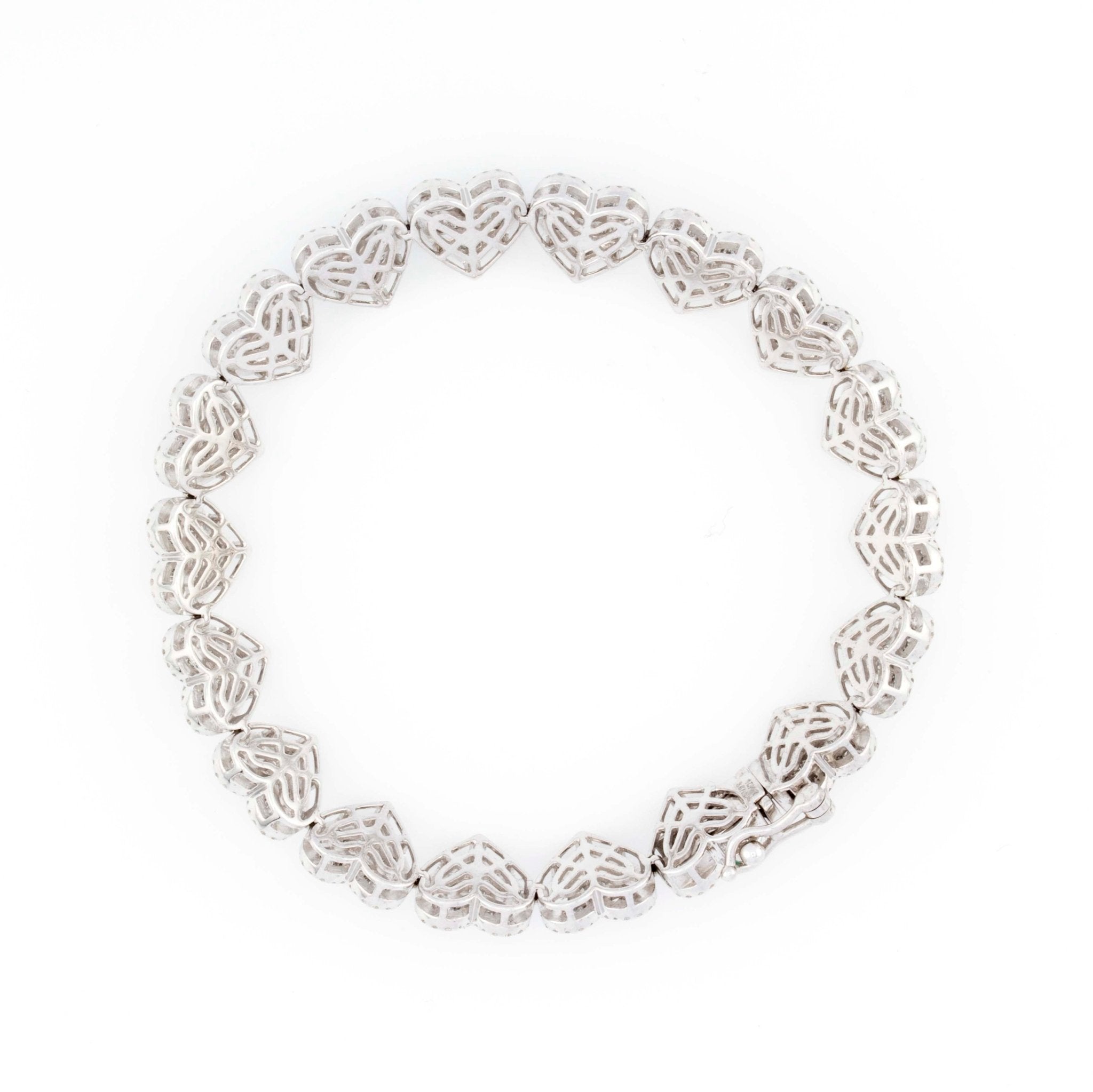 10k White Gold Baguette and Round Diamond Heart Bracelet 3.67CT - Elite Jewelers - Bracelets