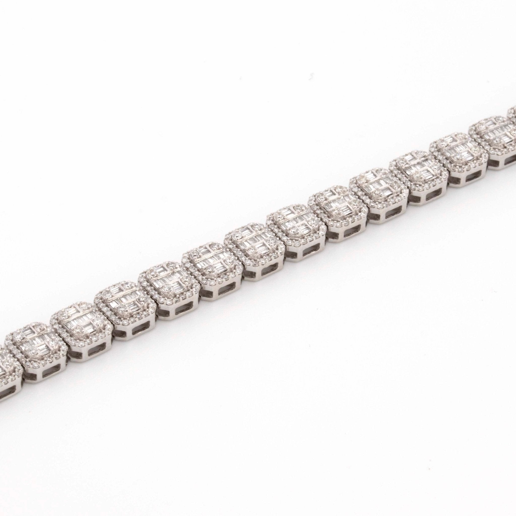 10k White Gold Baguette Round Diamond 3.51CT Diamond Bracelet - Elite Jewelers - Bracelets