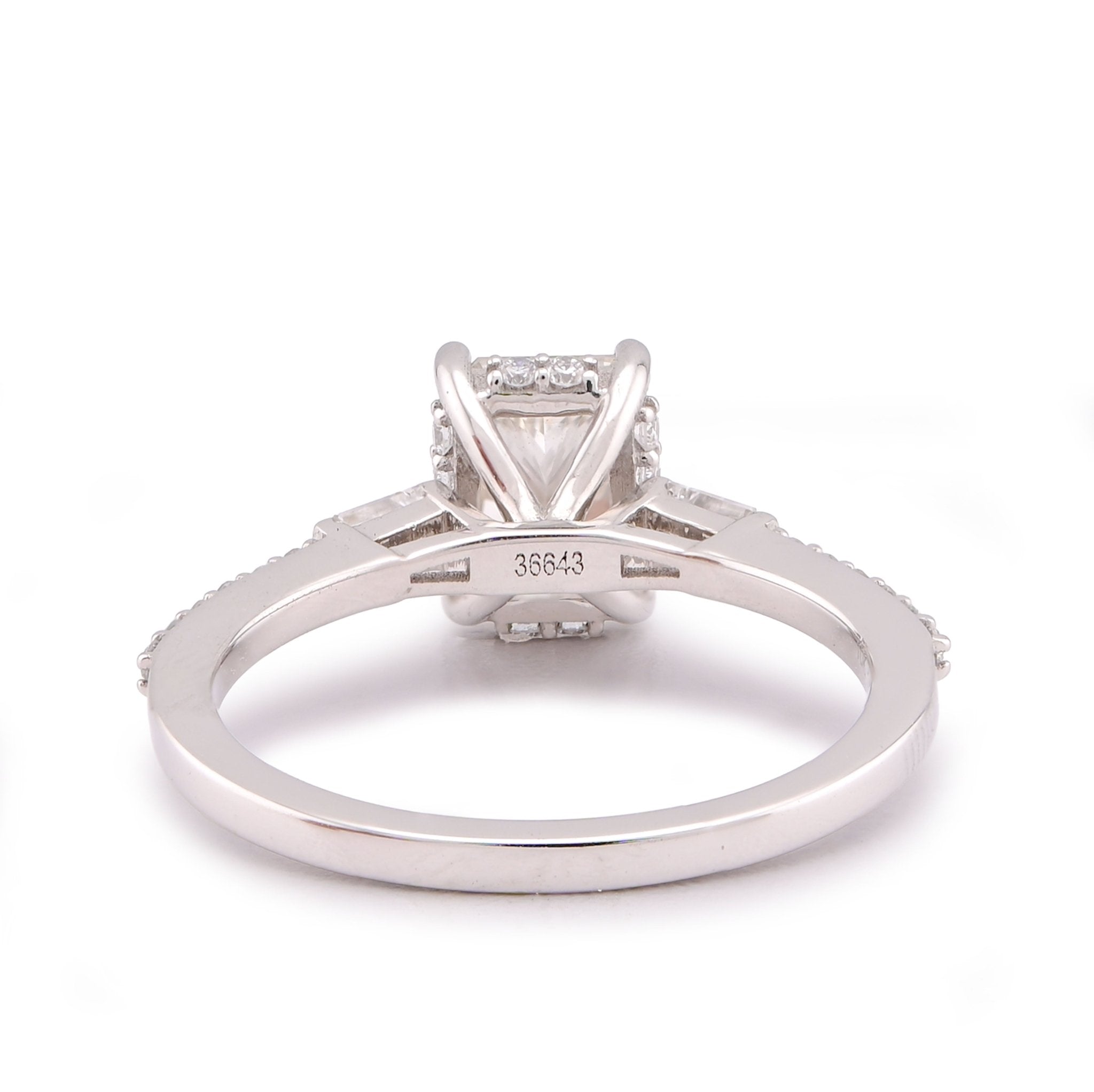 10K White Gold Centre Radiant Solitaire 1.53CT Lab Diamond Baguette/Round Women Ring - Elite Jewelers-Rings