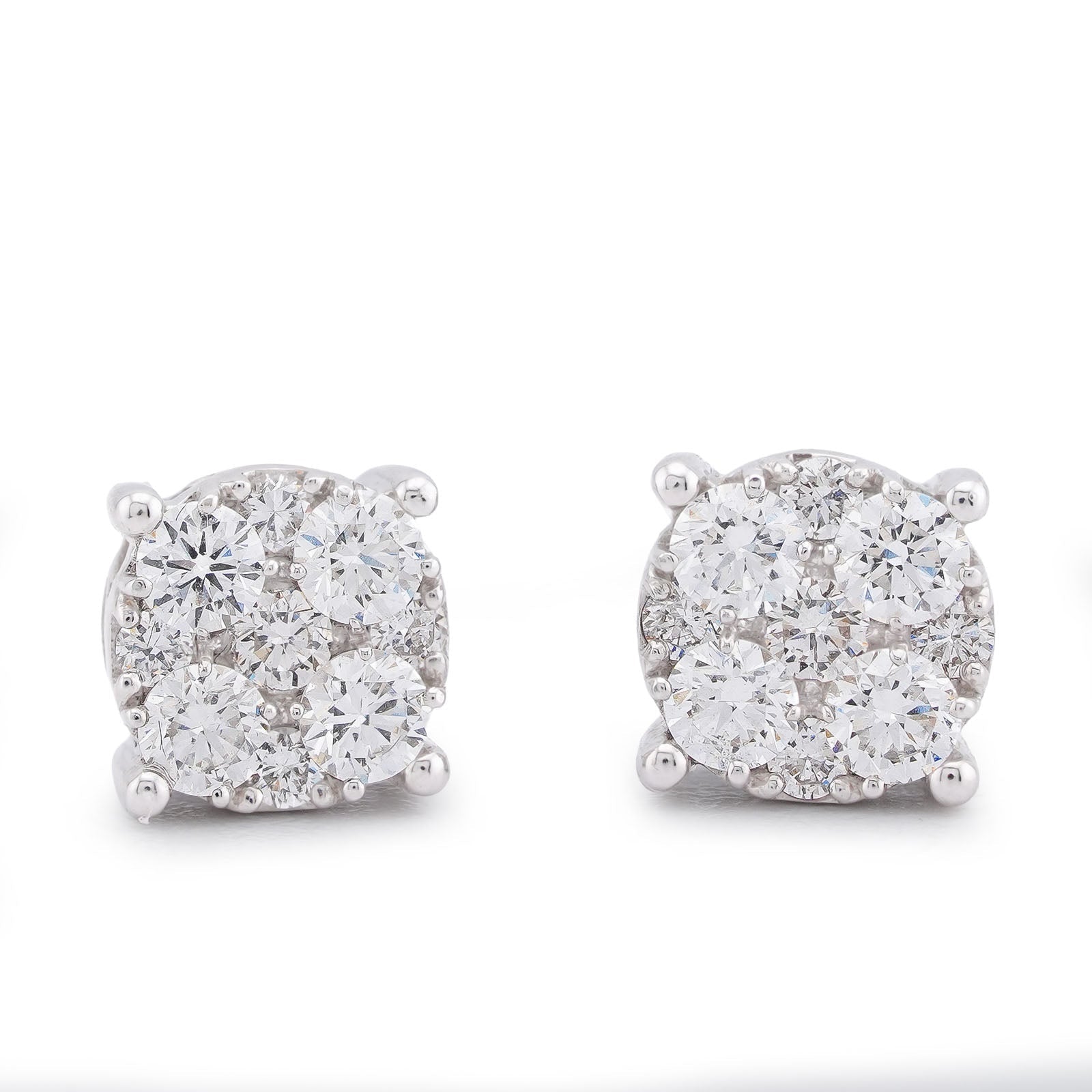 10K White Gold Flower Cluster 0.98CT Lab Diamond Men Women Earrings - Elite Jewelers-Earrings