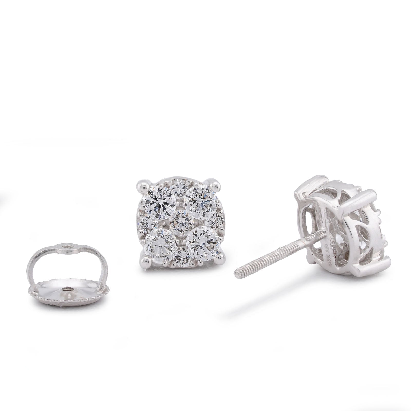 10K White Gold Flower Cluster 0.98CT Lab Diamond Men Women Earrings - Elite Jewelers-Earrings