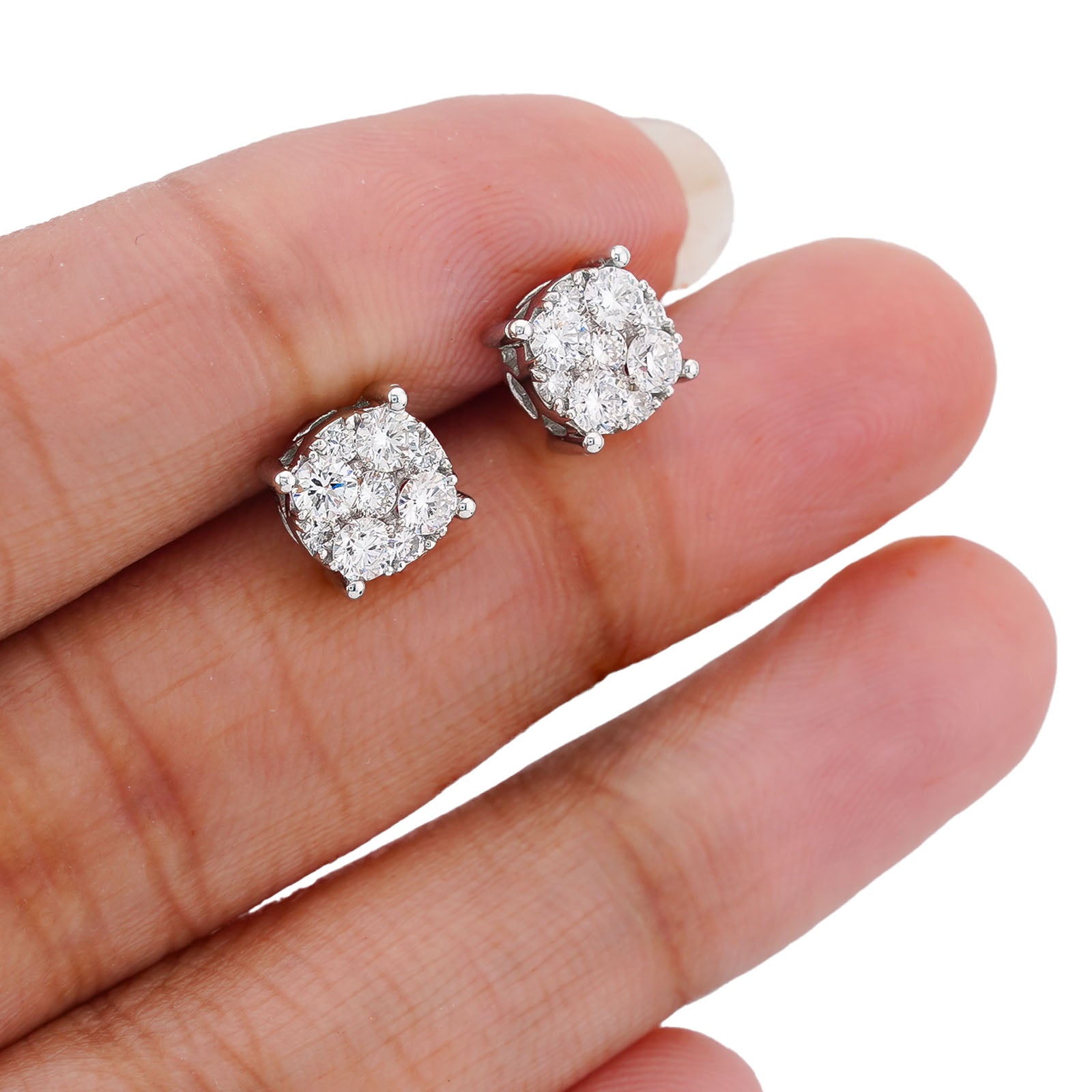 10K White Gold Flower Cluster 0.98CT Lab Diamond Men Women Earrings - Elite Jewelers-Earrings