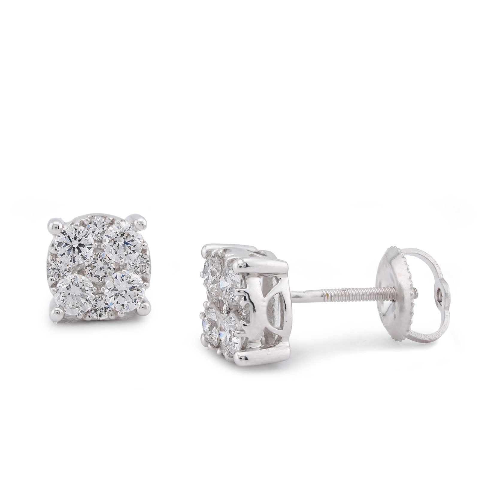 10K White Gold Flower Cluster 0.98CT Lab Diamond Men Women Earrings - Elite Jewelers-Earrings