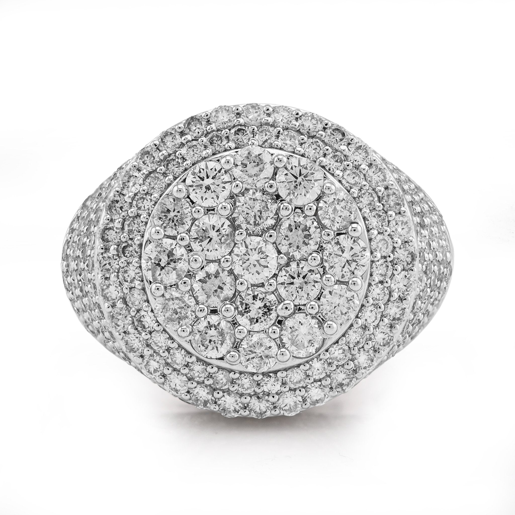 10K White Gold Flower Cluster 5.30CT Natural Diamond Side Iced Men Round Pinky Ring - Elite Jewelers - Rings
